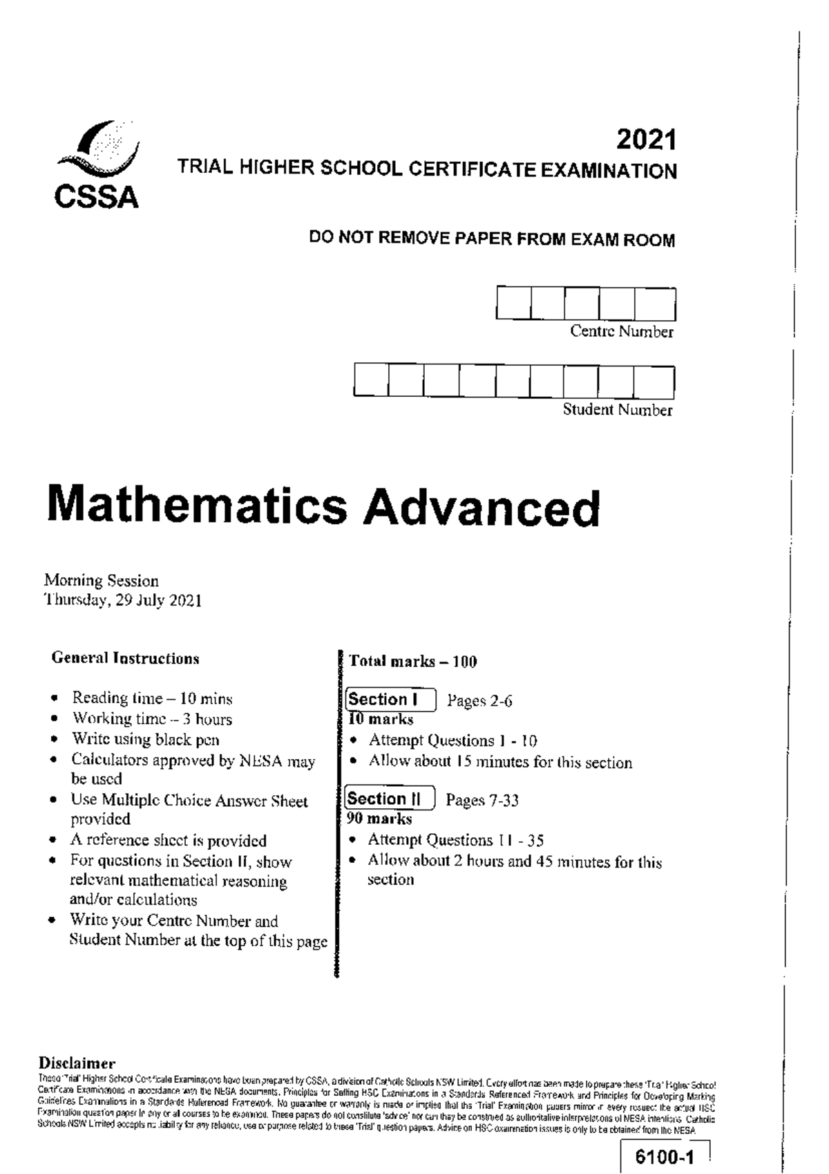 Cssa Adv Exam And Sol Lecture Notes 1 Ori 1101 College Studocu