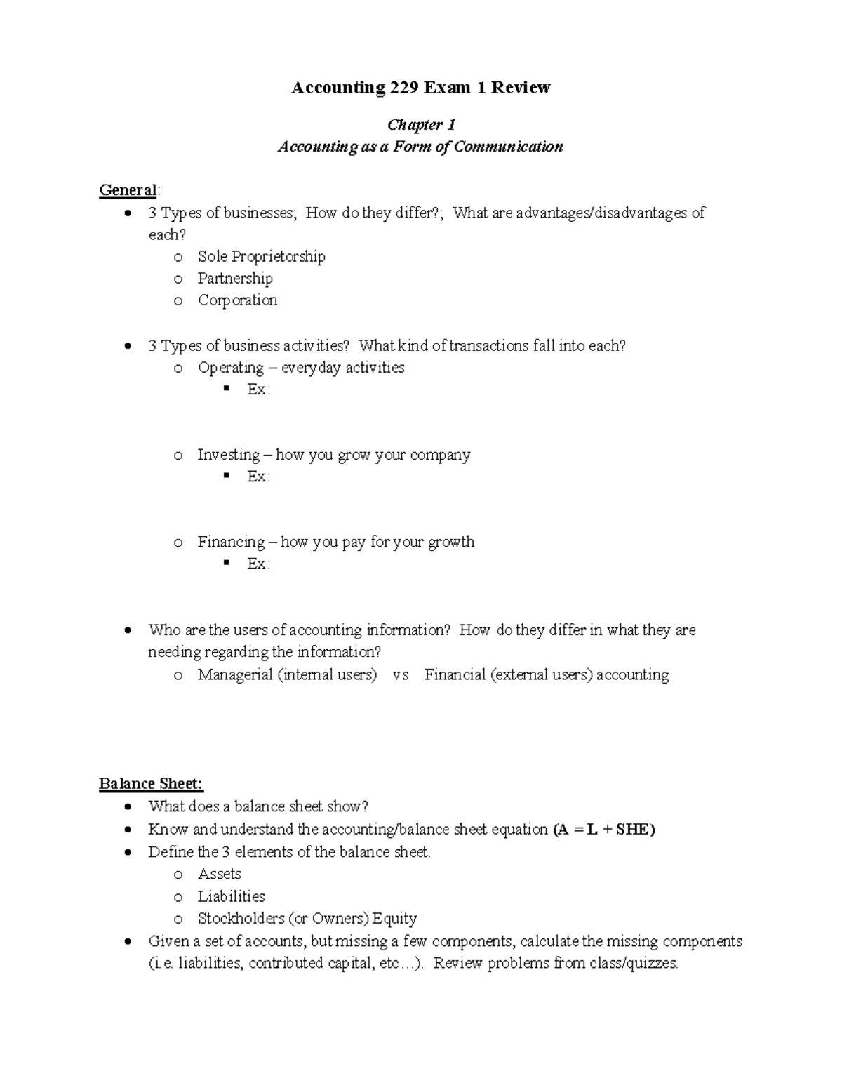 Accounting 229 Exam 1 Notes Review Sheet - ACCT 229 - TAMU - Studocu