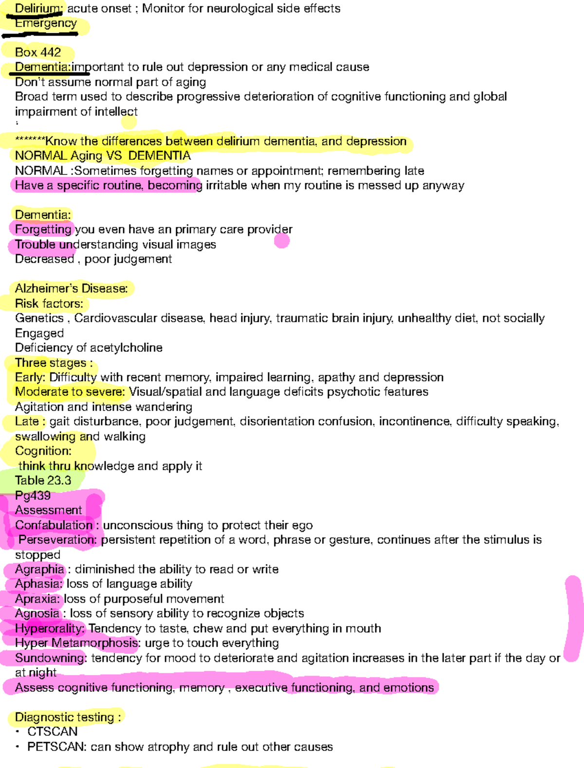 Delirium Notes. 5/24 - Delirium: acute onset ; Monitor for neurological ...