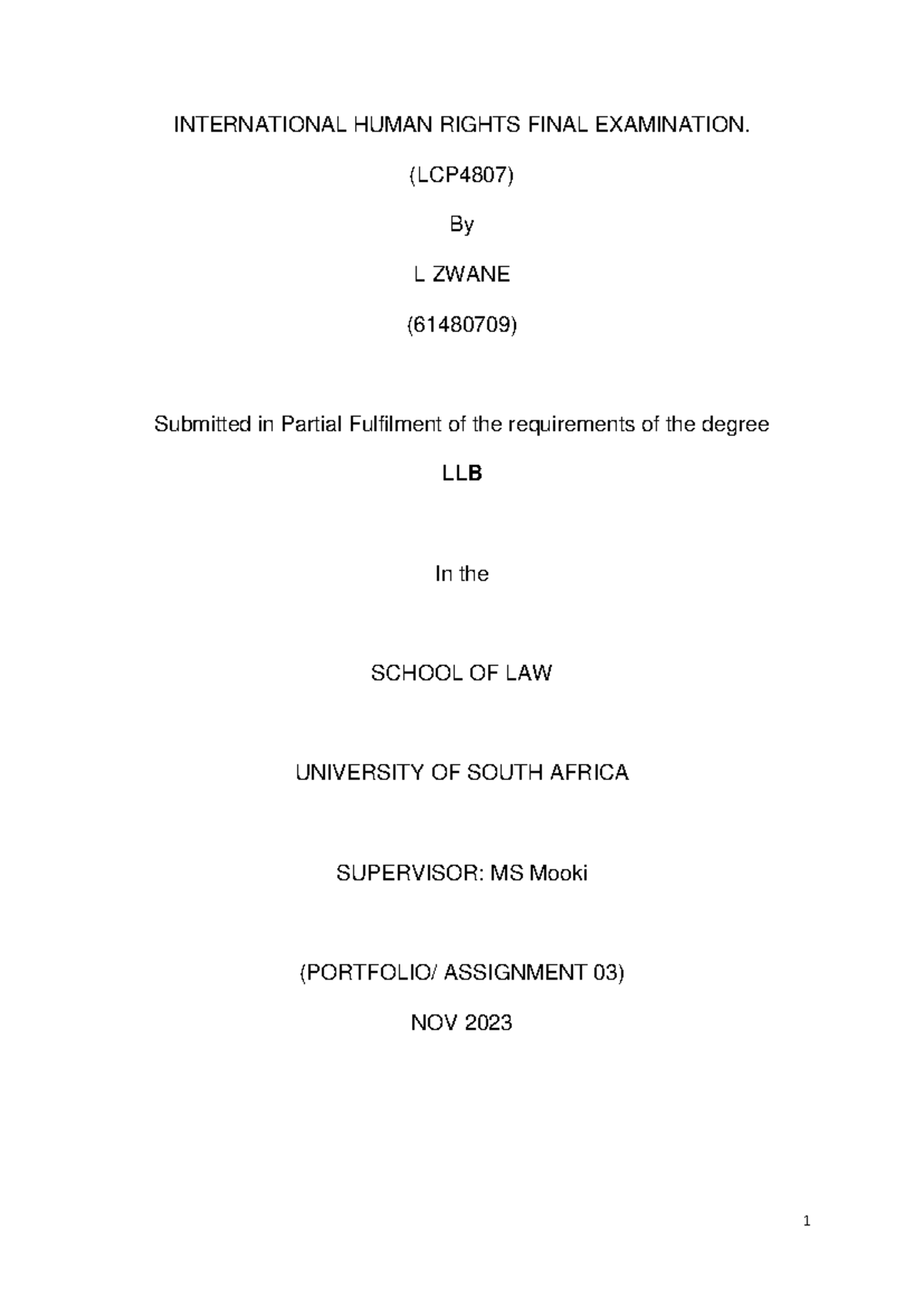 International Human Rights Final 2 - INTERNATIONAL HUMAN RIGHTS FINAL ...