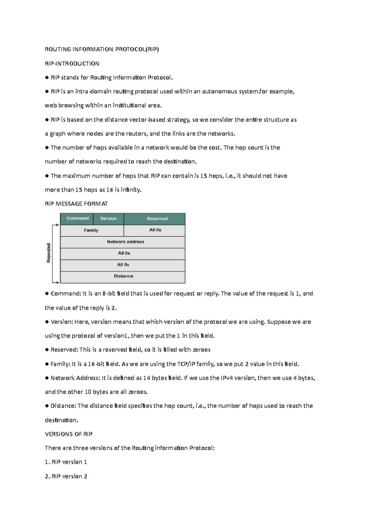 Routing Information Protocol - RIP is an intra-domain routng protocol ...