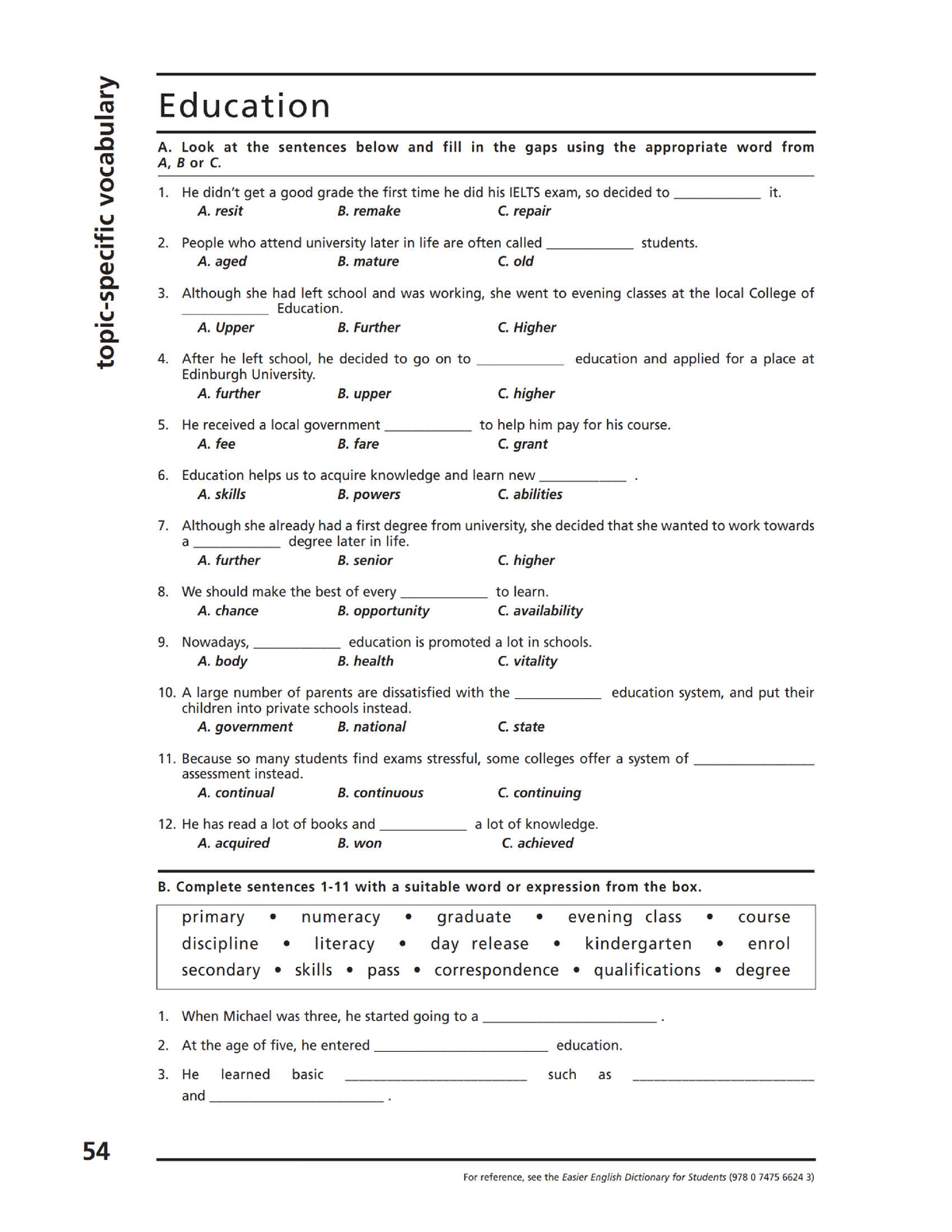 education vocabulary b2