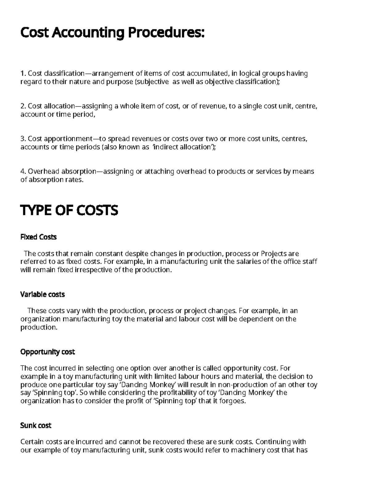 Cost Accounting Procedure Cost Accounting Procedures Cost