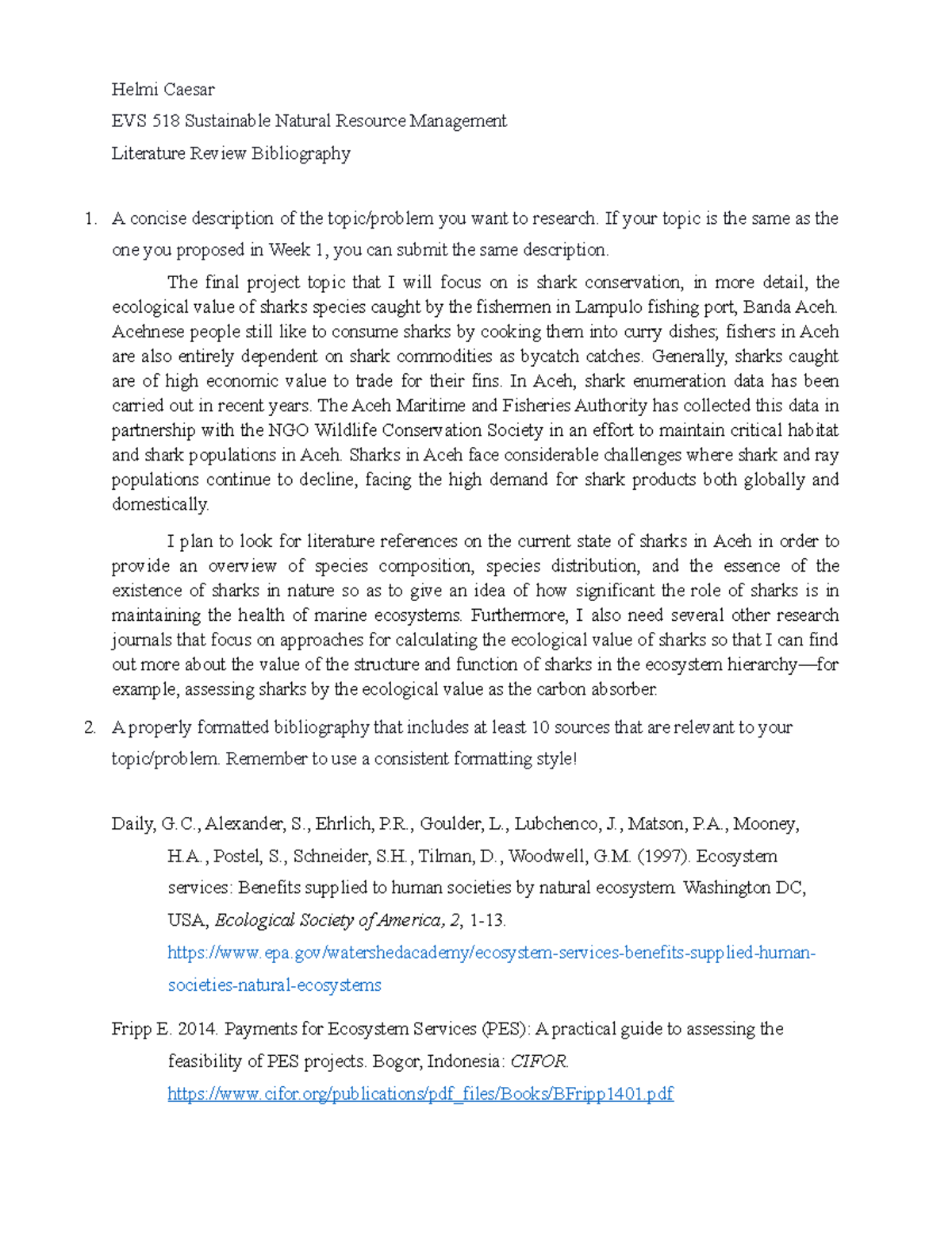 Helmi Literature Review Bibliography - Helmi Caesar EVS 518 Sustainable ...