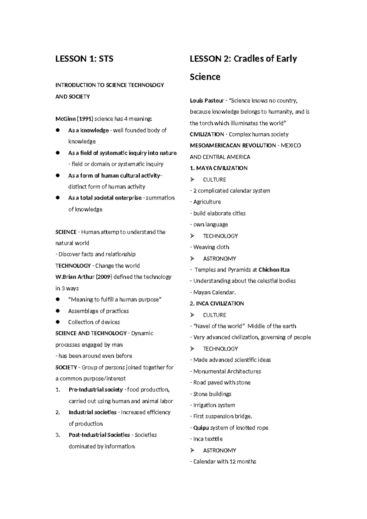 STS Reviewer - LESSON 1: STS INTRODUCTION TO SCIENCE TECHNOLOGY AND ...