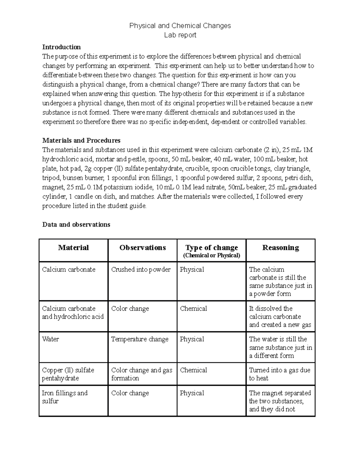 Untitled document Chemistry solubility lab report Physical and