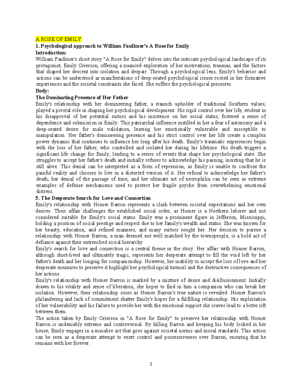 A ROSE OF Emily Summary cntt_dnc_k7 A ROSE OF EMILY Psychological
