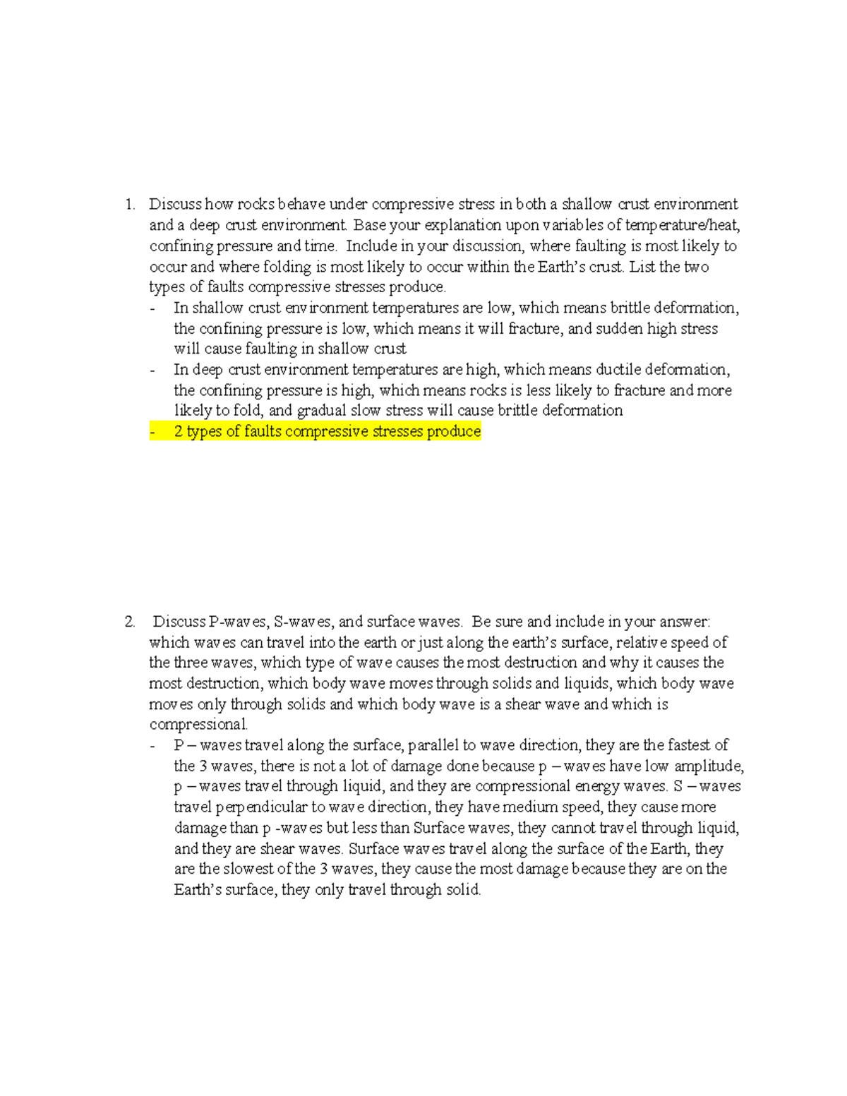 Final Exam Essay Questions - Discuss how rocks behave under compressive ...