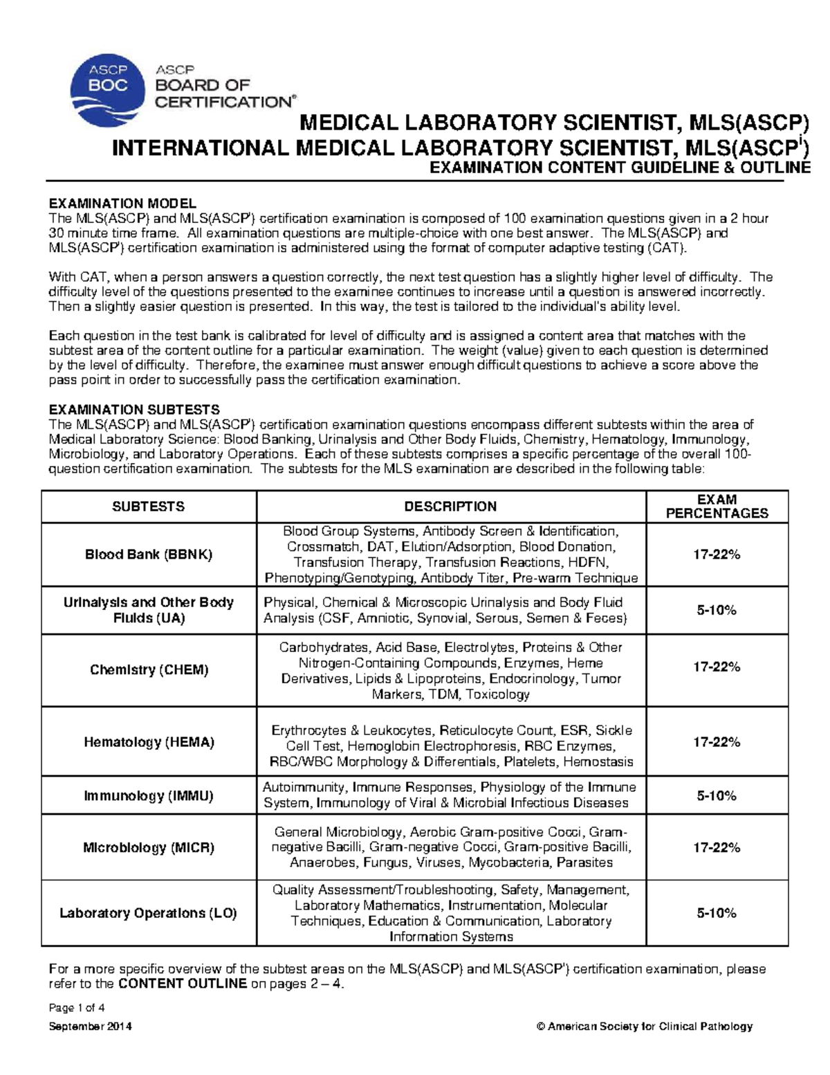 Medical Laboratory Scientist MLS ASCP IN Page 1 of 4 MEDICAL