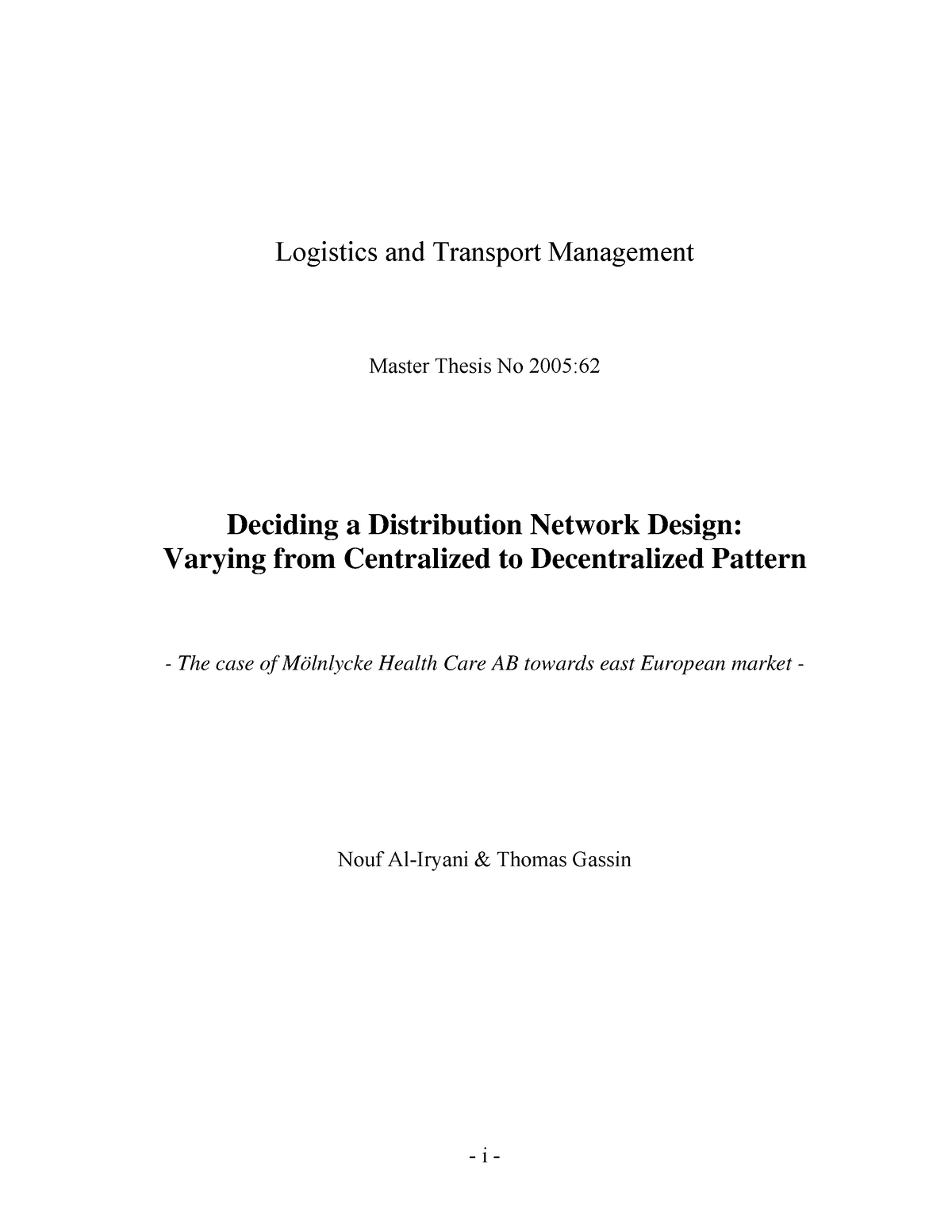 thesis study about logistics