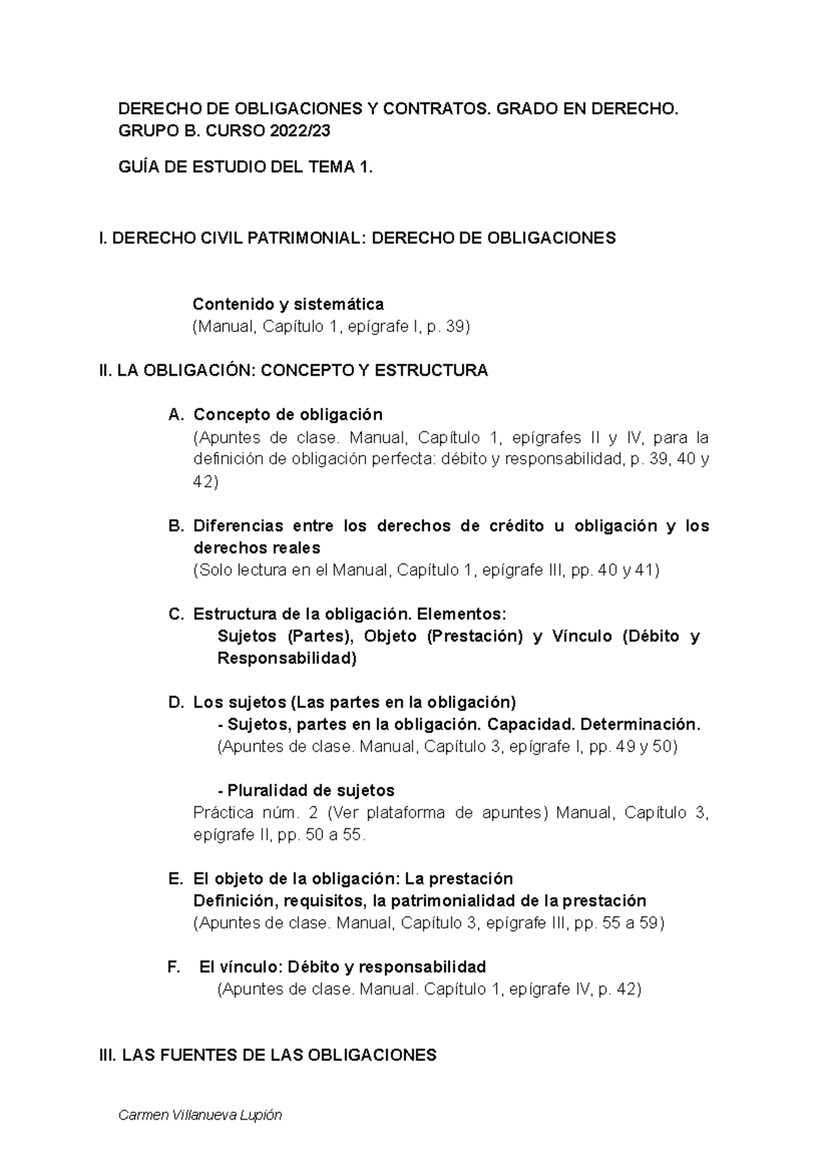 Guía de estudio del Tema 1 - DERECHO DE OBLIGACIONES Y CONTRATOS. GRADO ...