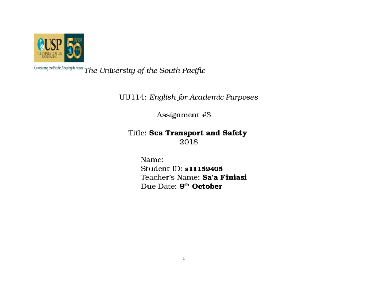 UU114 A3 - Assignment 3 - The University of the South Pacific UU114 ...