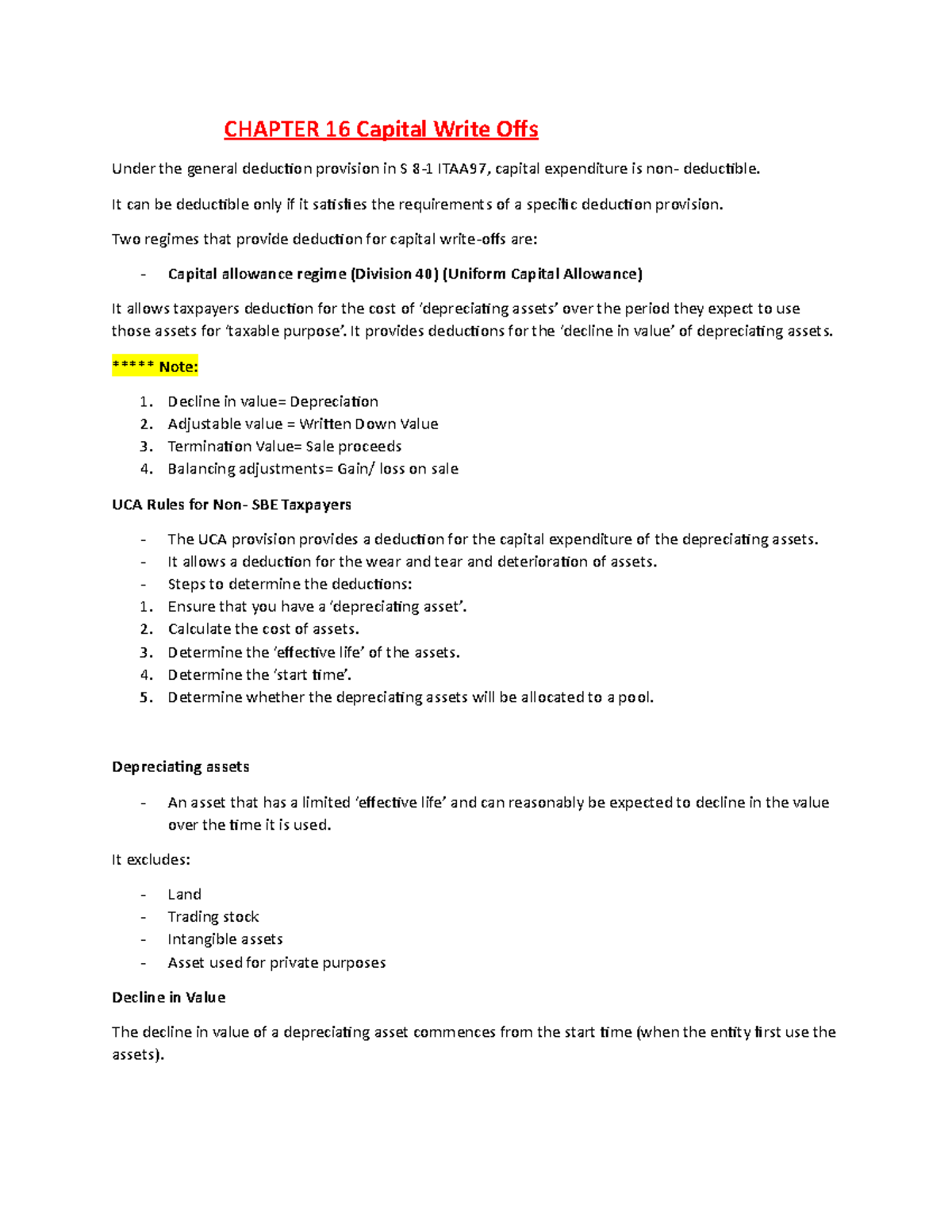 Capital Wite Offs - Lecture notes 9 - CHAPTER 16 Capital Write Offs ...