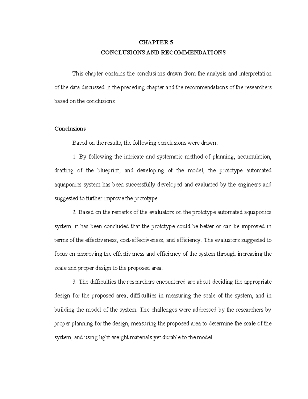 Chapter 5 - Ulupdanay - CHAPTER 5 CONCLUSIONS AND RECOMMENDATIONS This ...