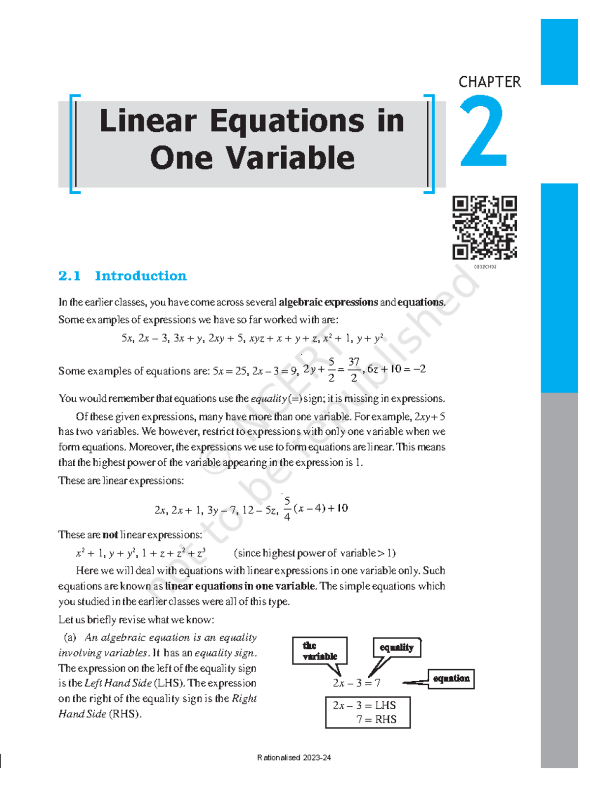 Hemh102 - Mathematics Textbook Class 8 English - LINEAR EQUATIONS IN ...