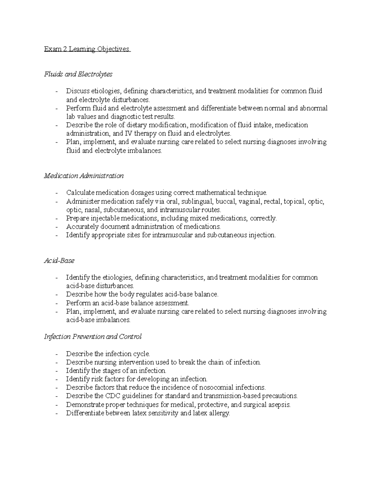 Exam 2 Learning Objectives - Exam 2 Learning Objectives Fluids and ...