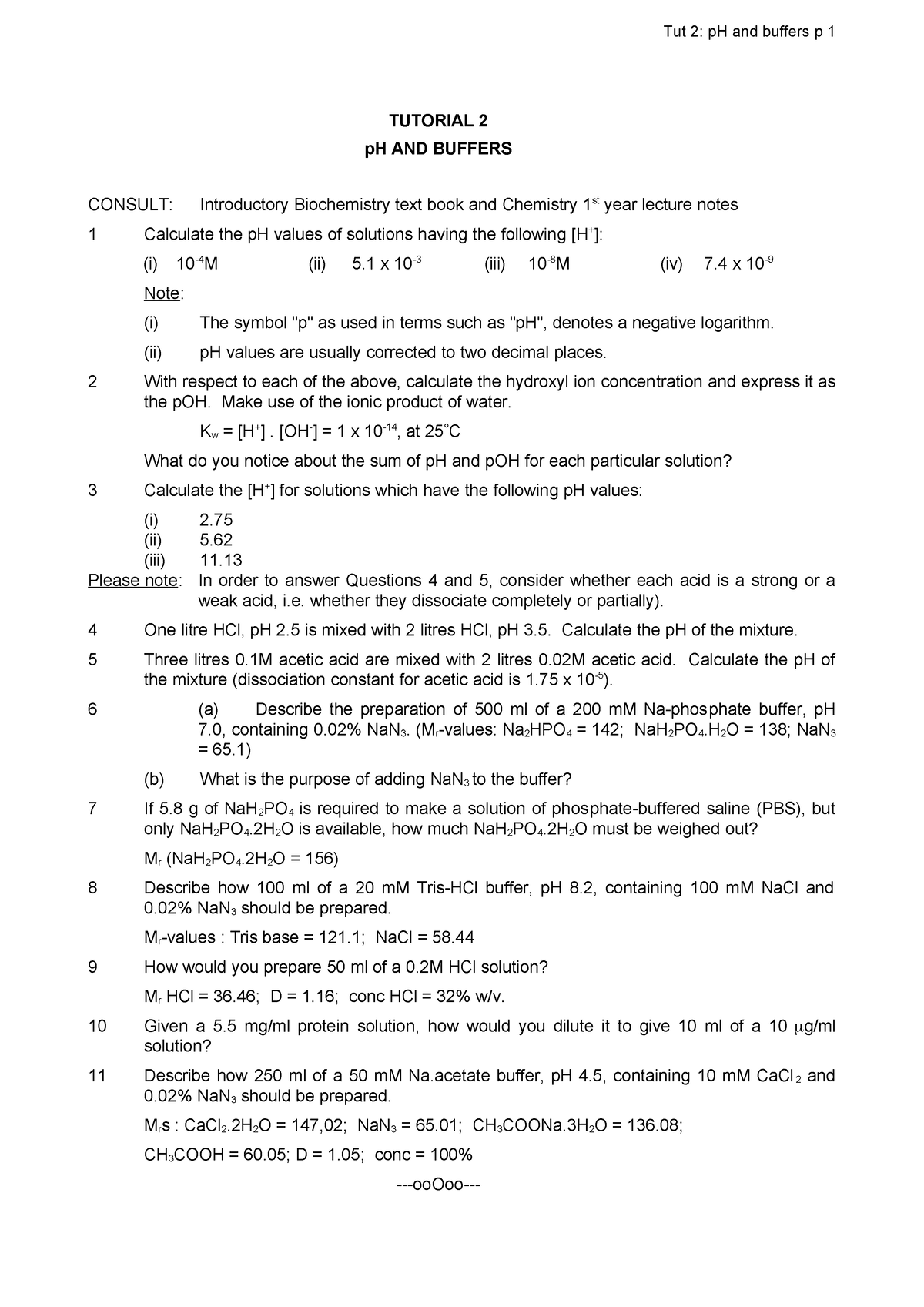 Tut 2 p H Buffers - Tutorial - Tut 2: pH and buffers p 1 TUTORIAL 2 pH ...