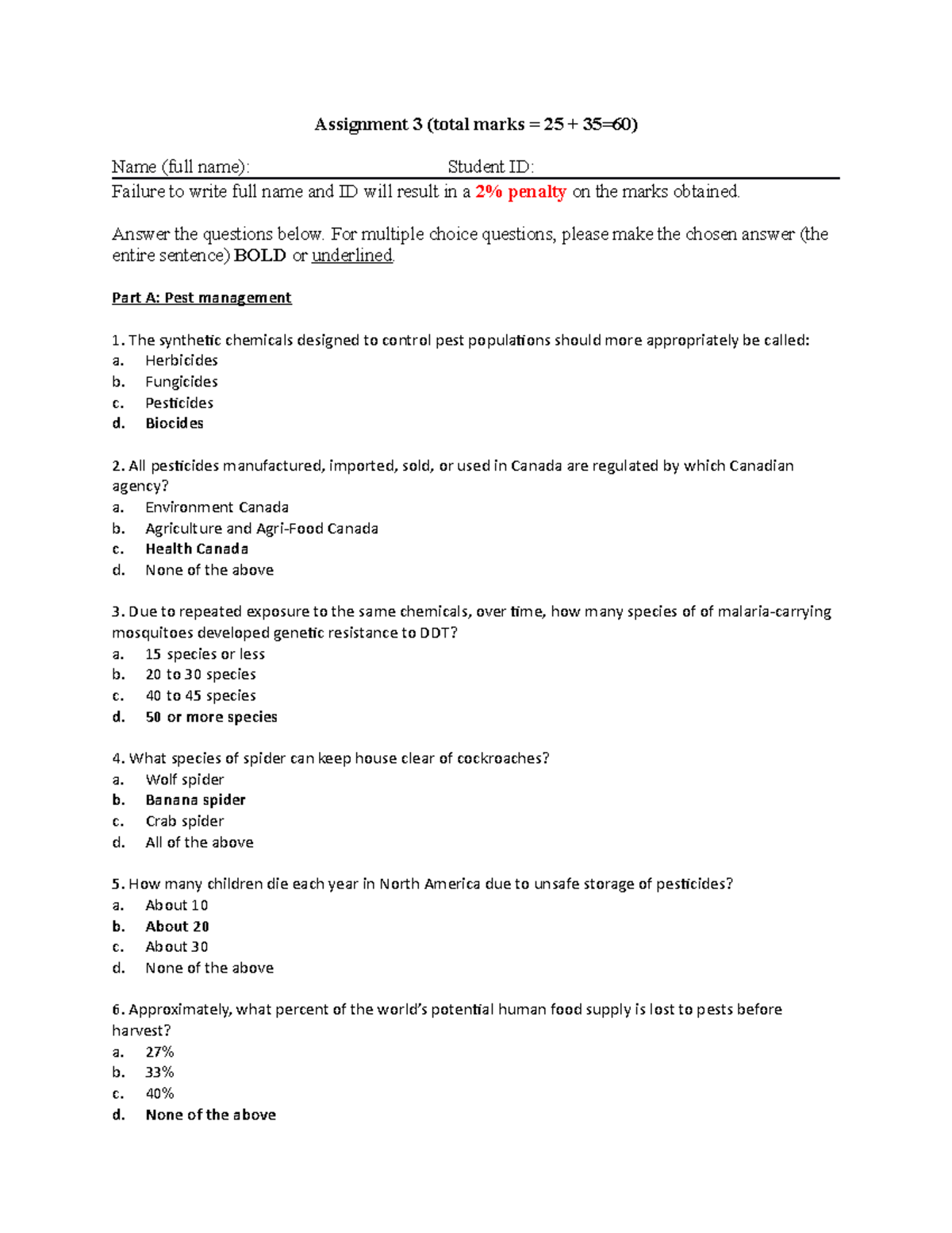 Assignment 2 Note and Multiple Choice - Assignment 3 (total marks = 25 ...