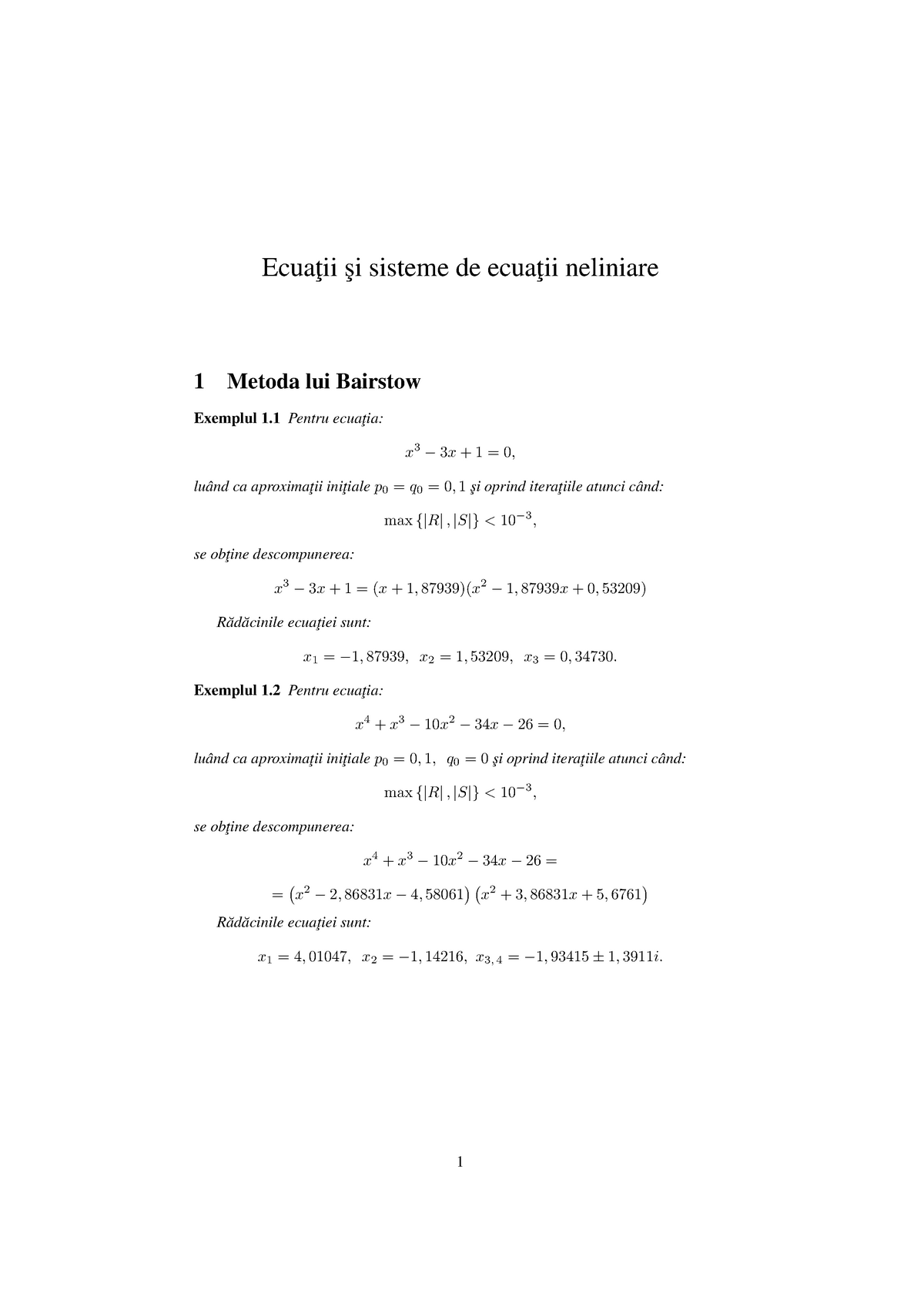 Calcul Numeric Laborator - Ecuat¸ii S¸i Sisteme De Ecuat¸ii Neliniare 1 ...