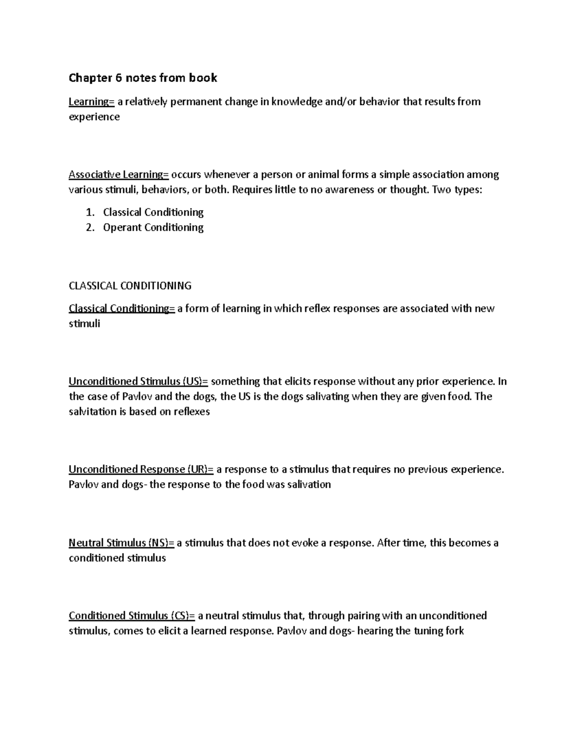 Ch. 6 book notes - summary of chapter 6 conditioning and learning in ...