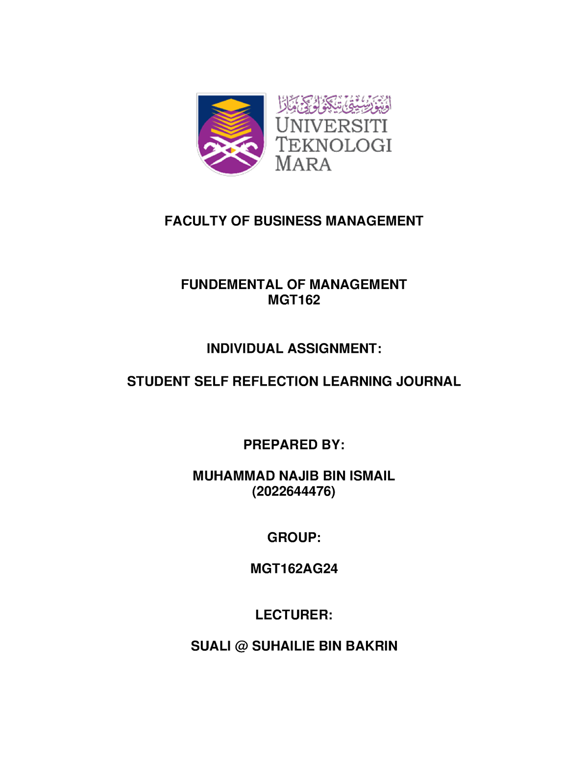 Najib Merged - Mgt162 Assignment - FACULTY OF BUSINESS MANAGEMENT ...