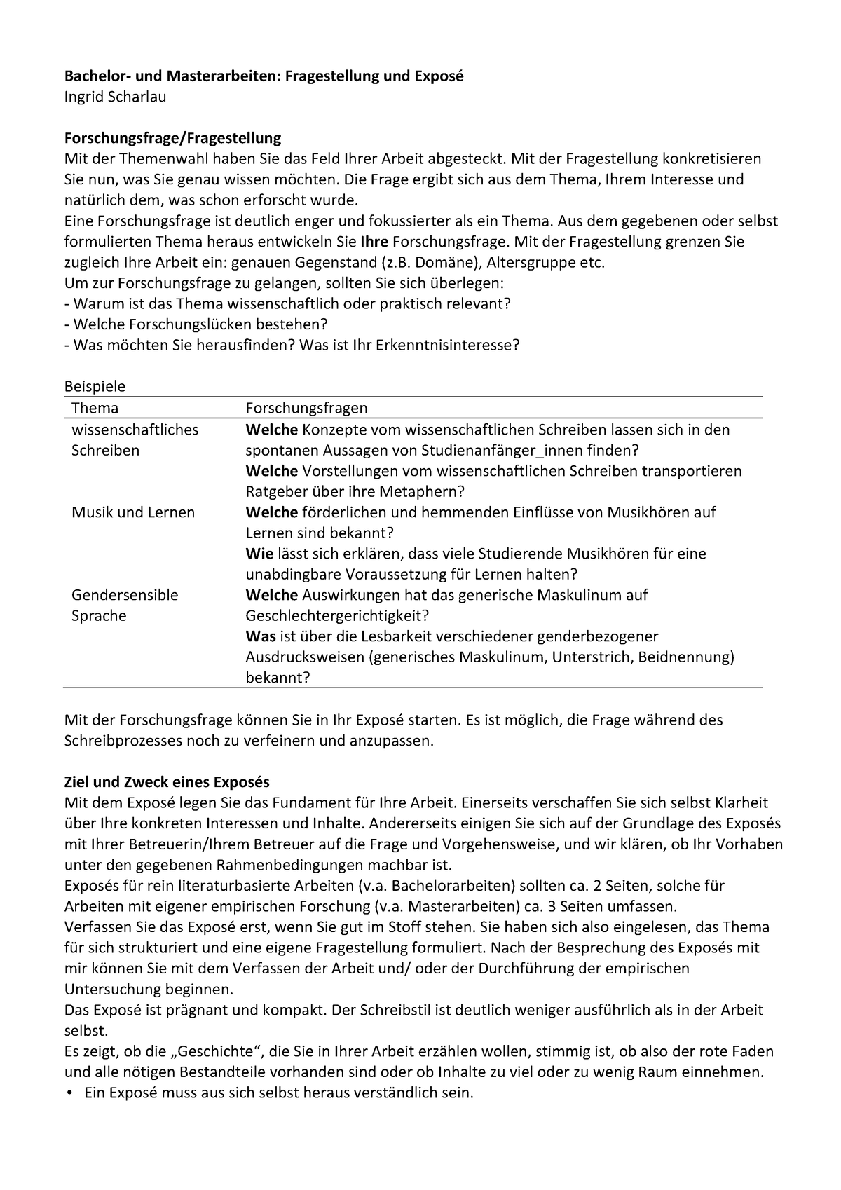 bachelor thesis fragestellung