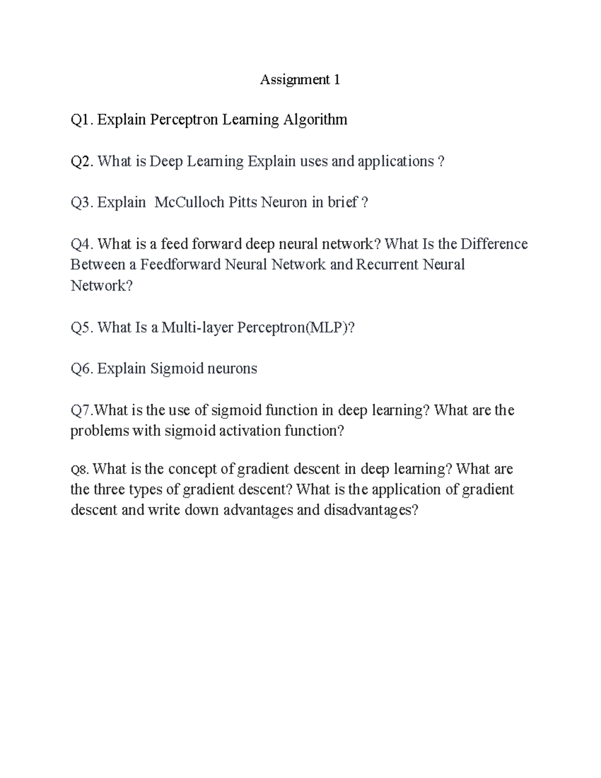 Deep Learning Assignment - Assignment 1 Q1. Explain Perceptron Learning ...