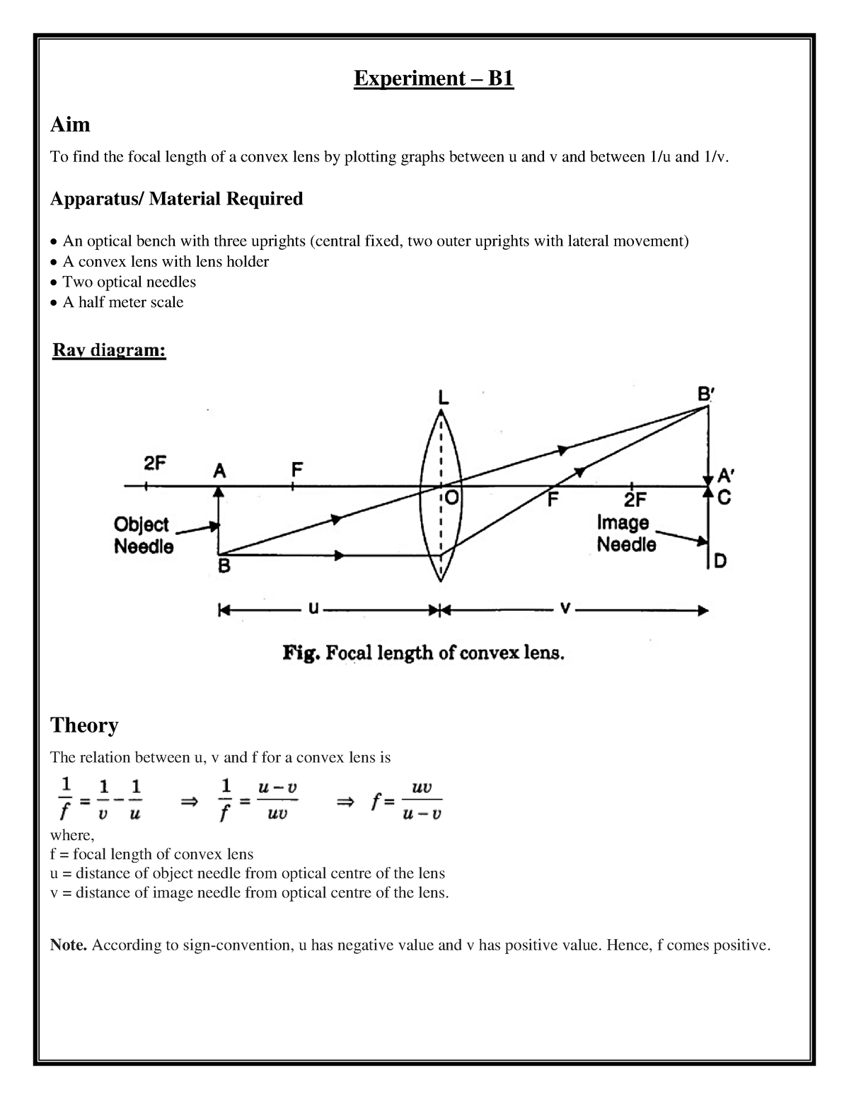 Group B Experiments - Experiment – B Aim To Find The Focal Length Of A ...