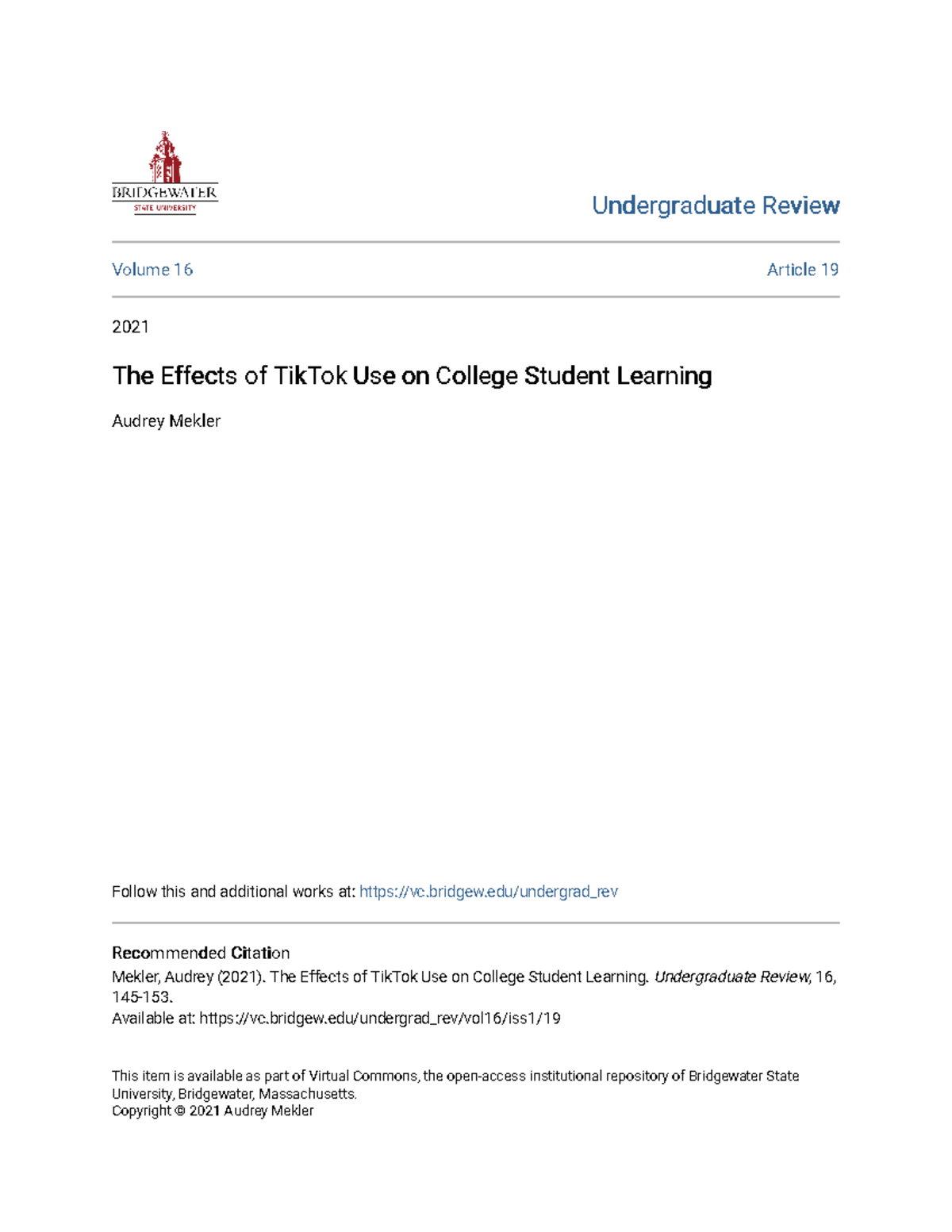 The Effects of Tik Tok Use on College Student Learning - Undergraduate ...