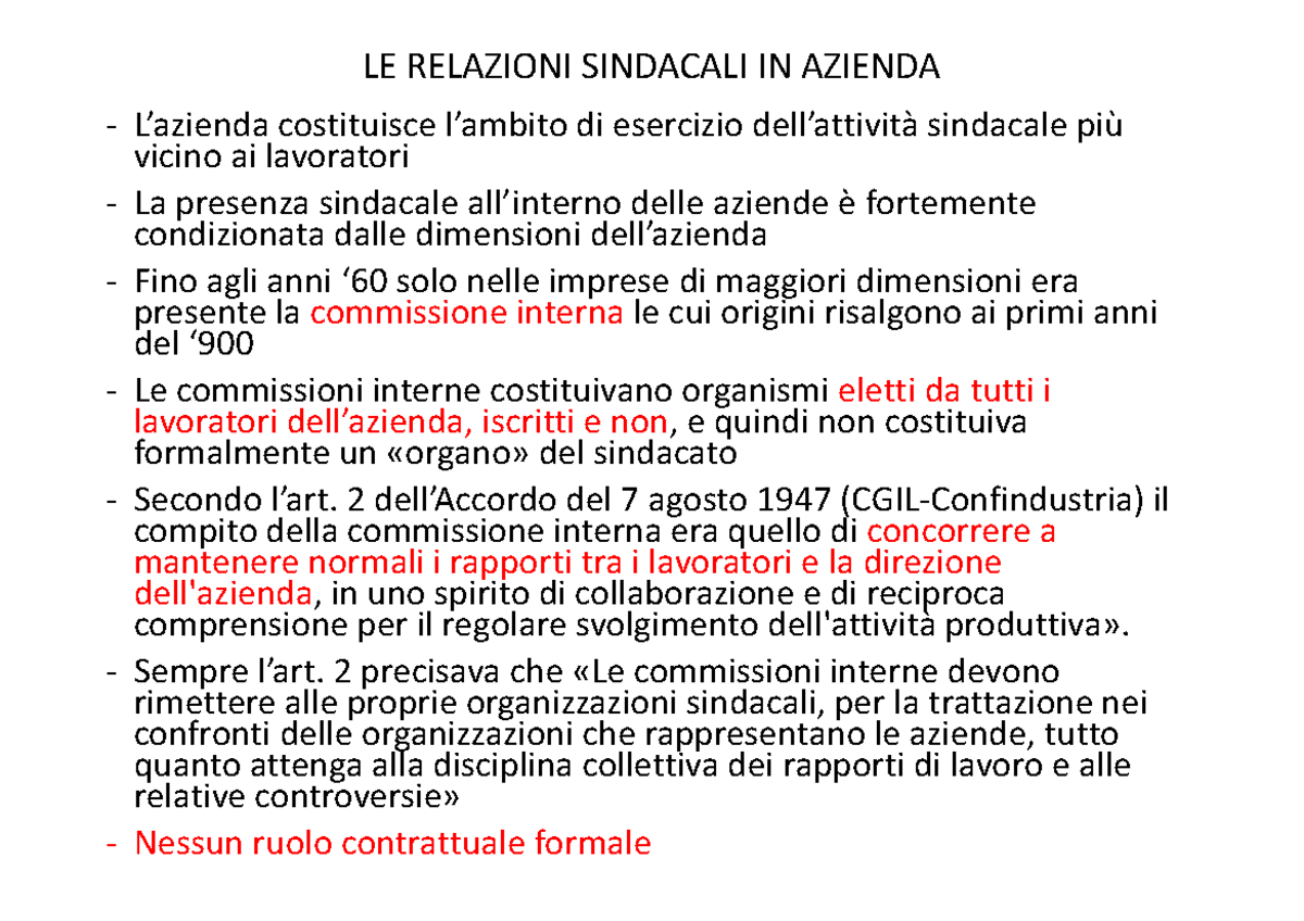 Schemi - ####### LE RELAZIONI SINDACALI IN AZIENDA L’azienda ...