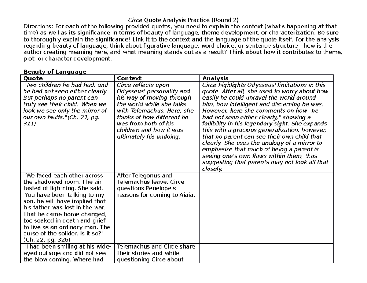 Quote Analysis Practice (19-23) - Circe Quote Analysis Practice (Round ...