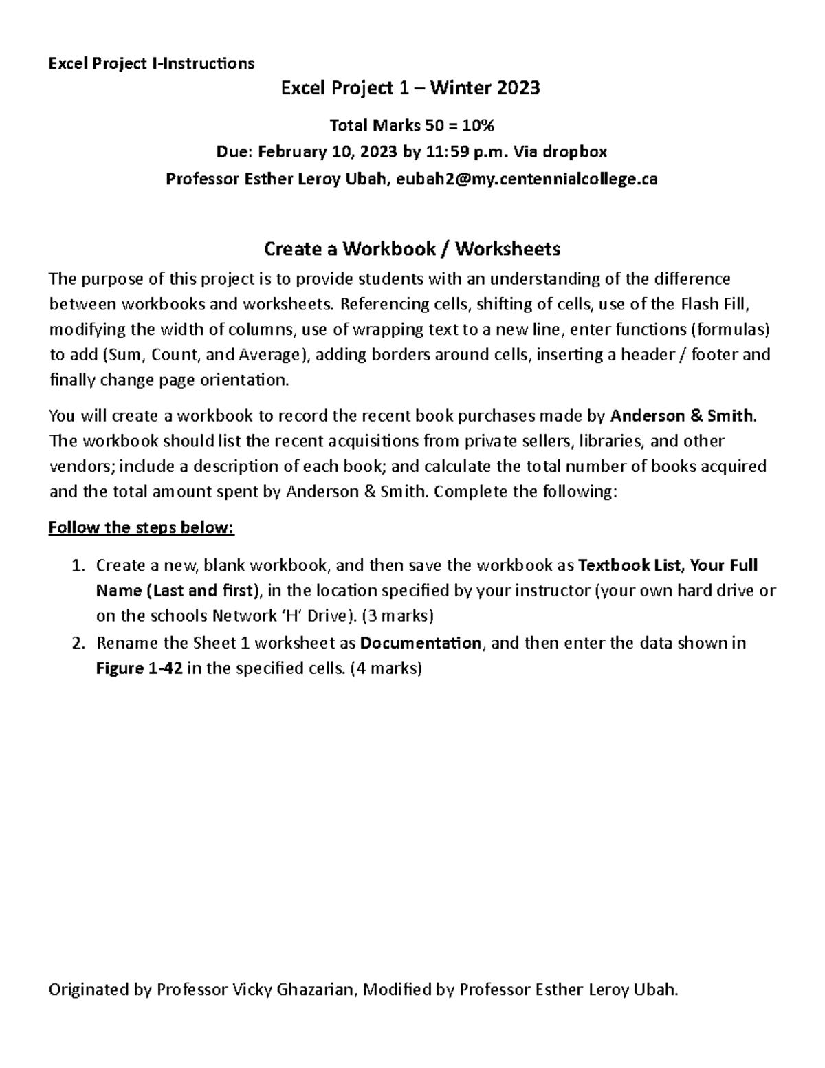 Excel Project 1 - Instructions - Excel Project I-Instructions Excel ...