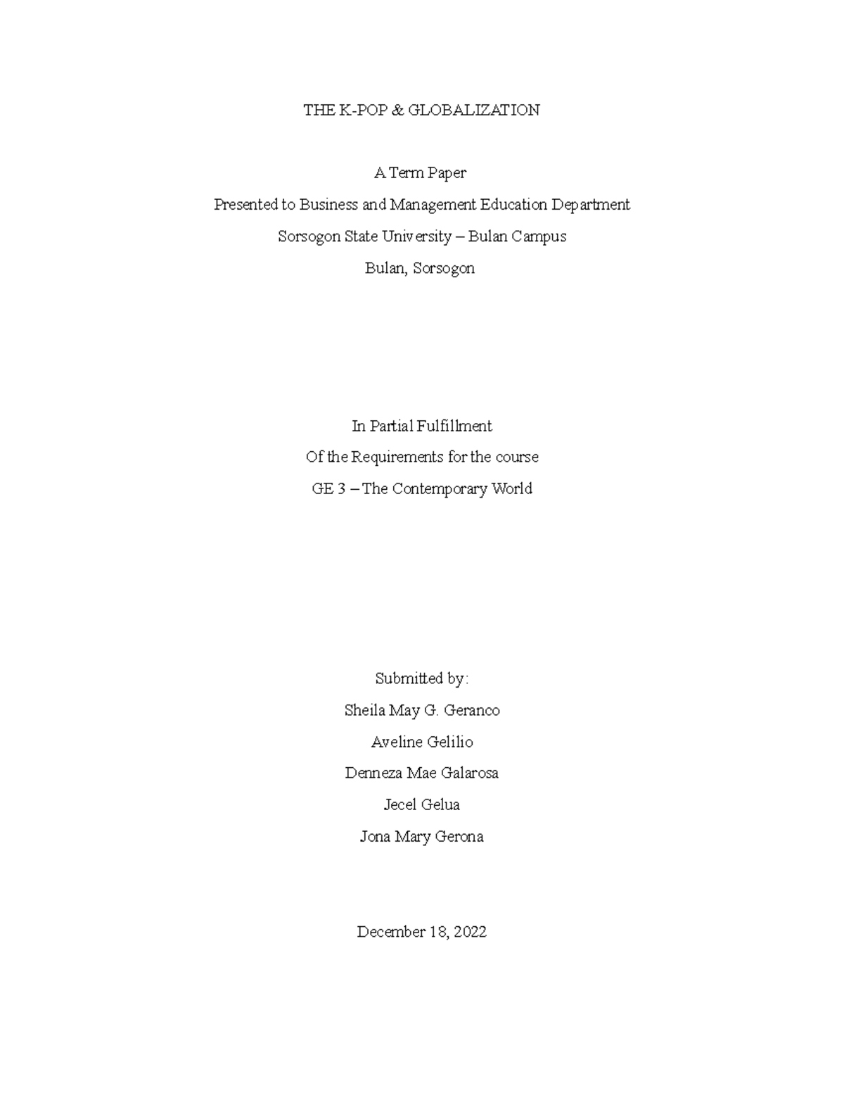 Group-6 Final-Term-paper - THE K-POP & GLOBALIZATION A Term Paper ...