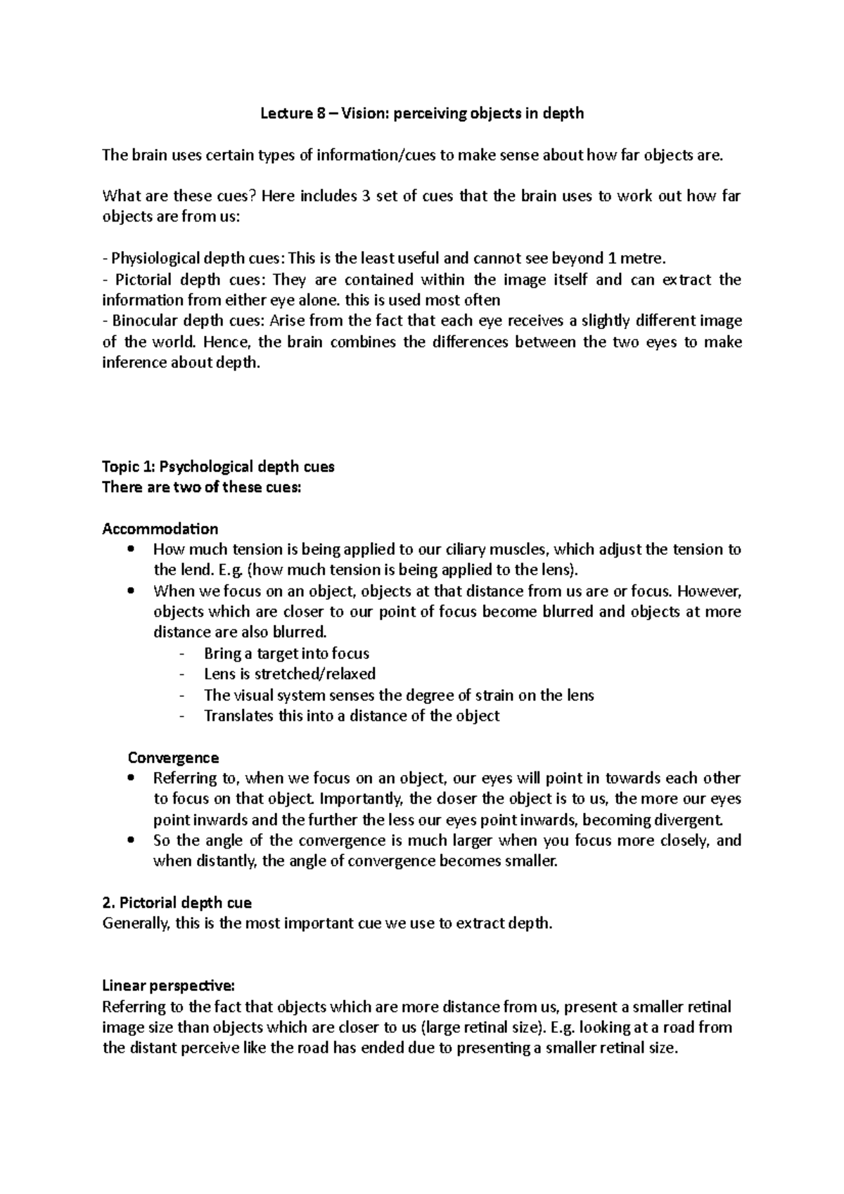 Lecture 8- vision depth and other important - Lecture 8 – Vision ...