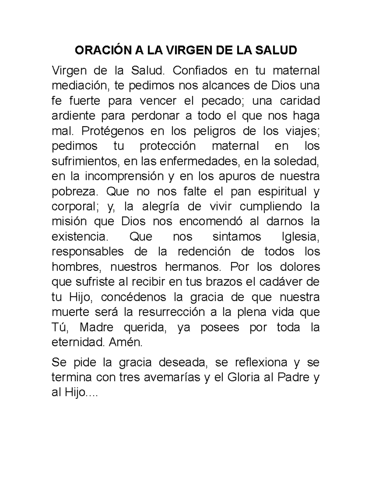 Oración A LA Virgen DE LA Salud - ORACIÓN A LA VIRGEN DE LA SALUD ...