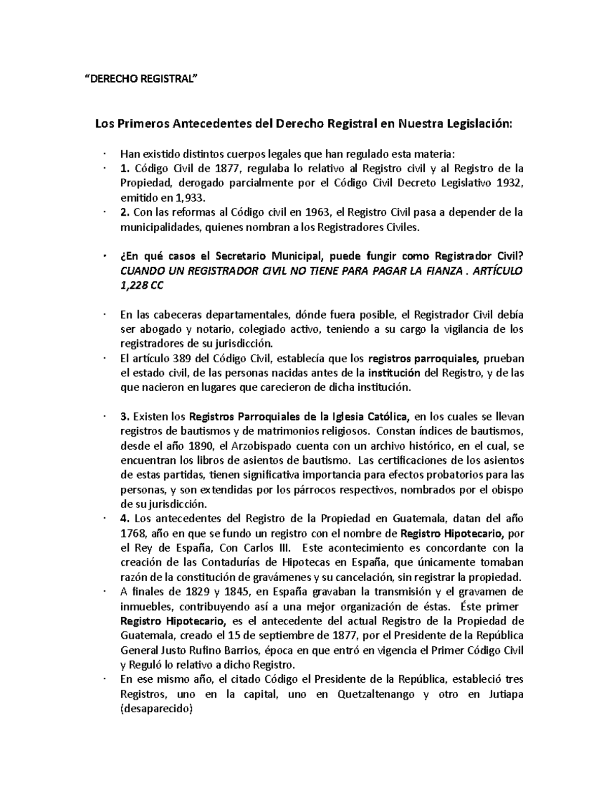 Cuestionario 1ER Parcial - “DERECHO REGISTRAL” Los Primeros ...