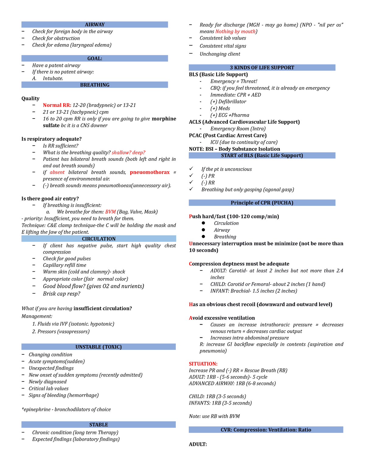 ABC-AND-BLS - AIRWAY − Check for foreign body in the airway − Check for ...