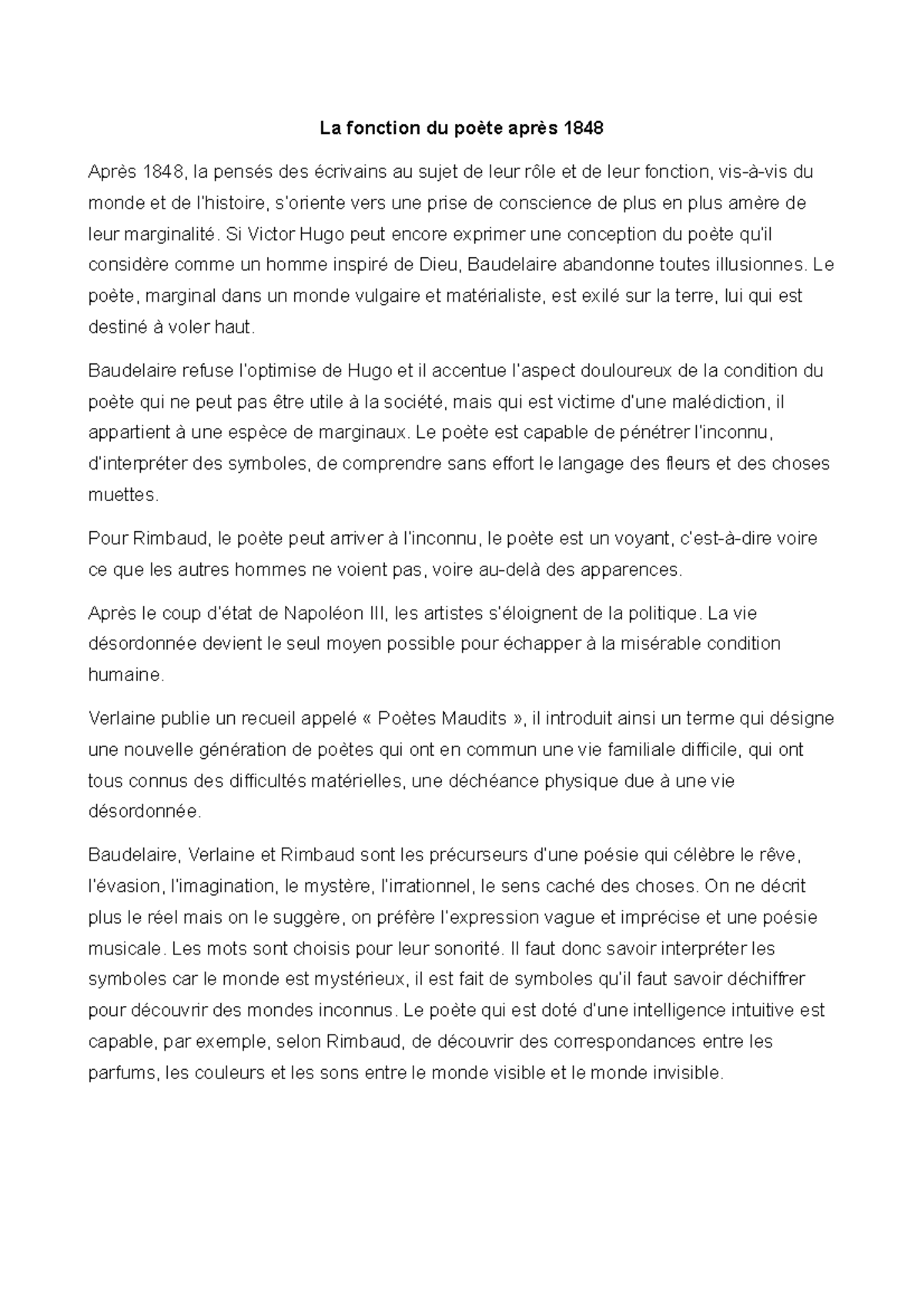 La fonction du poète après 1848 La fonction du poète après 1848 Après