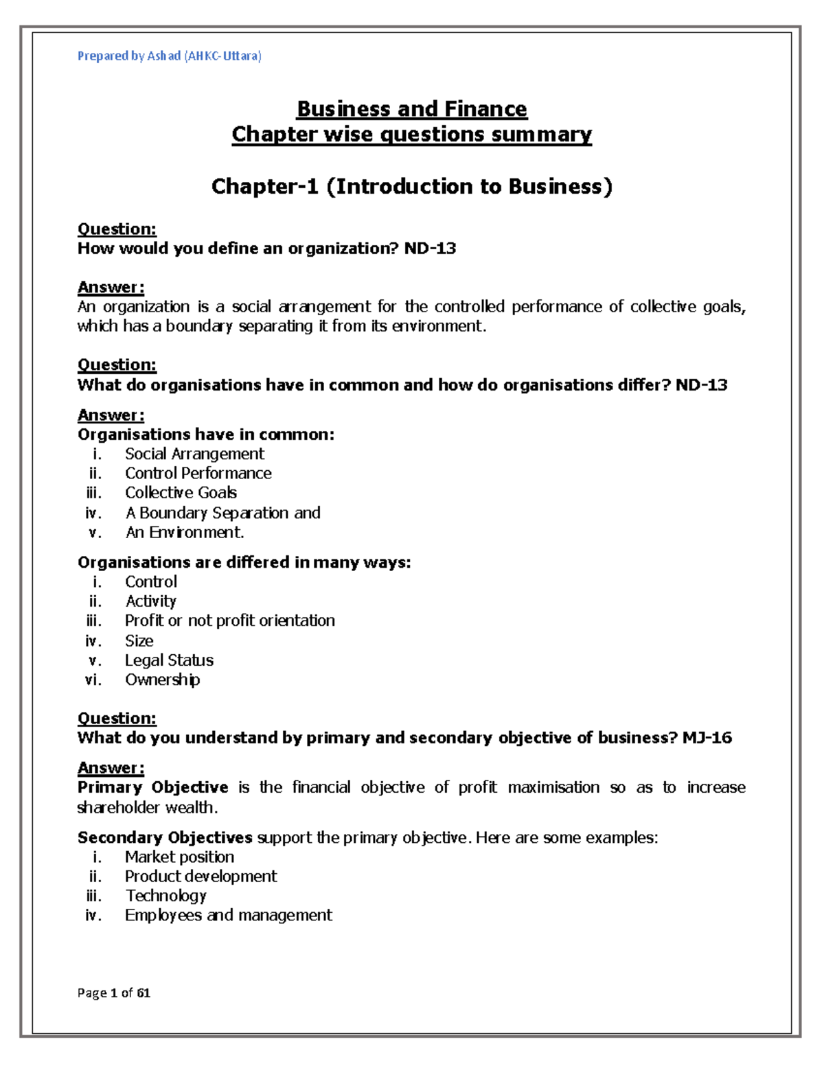 BF Chapter wise Questions with Answer ICAB Exam Session MJ 12 to ND 19 ...