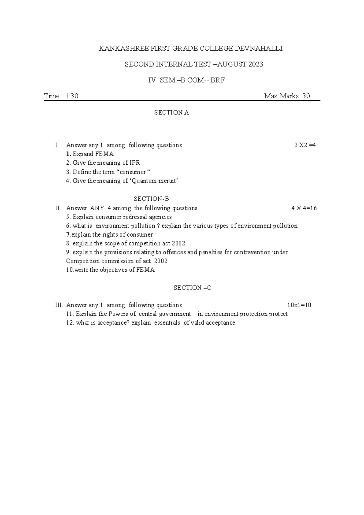 BRF - Note for B. Com - KANKASHREE FIRST GRADE COLLEGE DEVNAHALLI ...