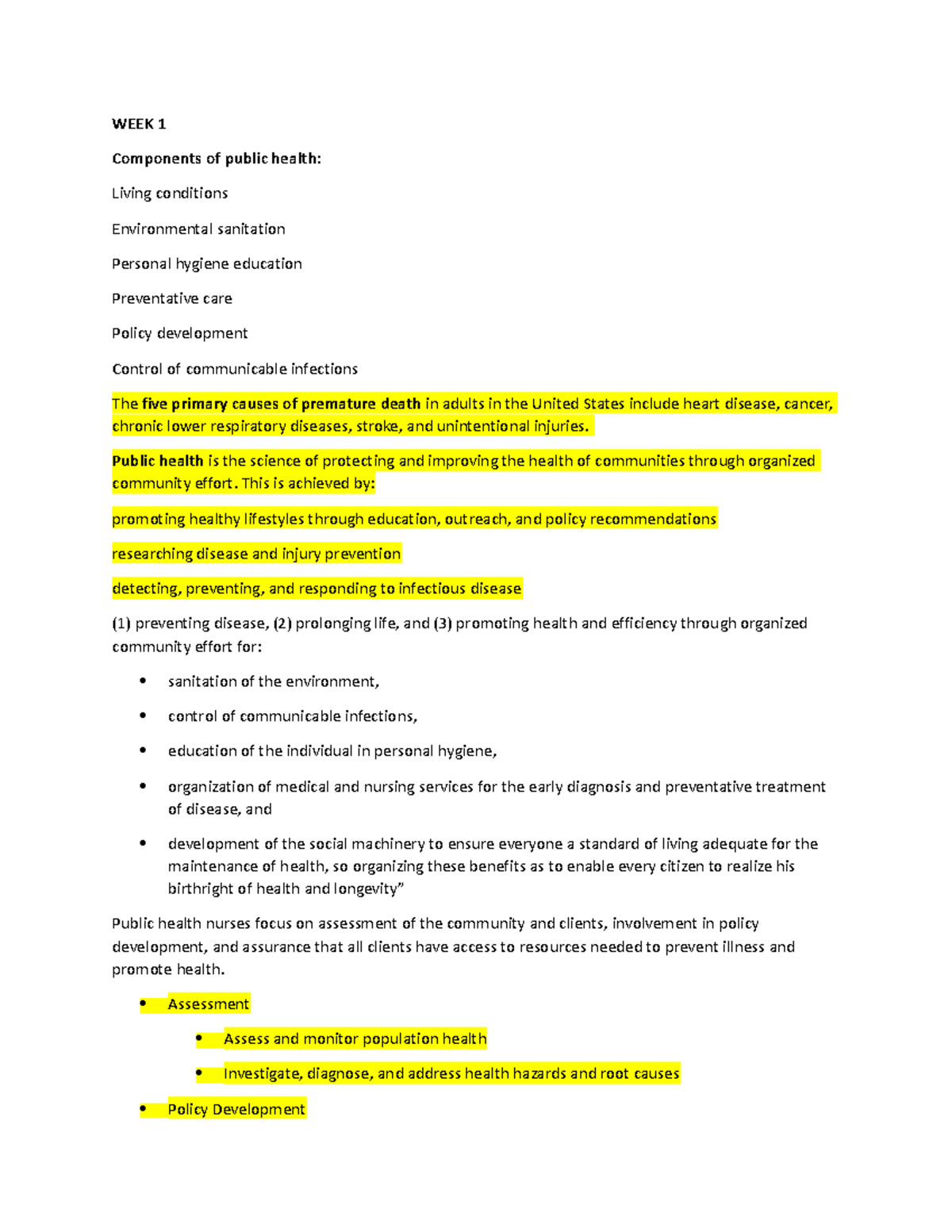 WEEK 1 community highlights - WEEK 1 Components of public health ...