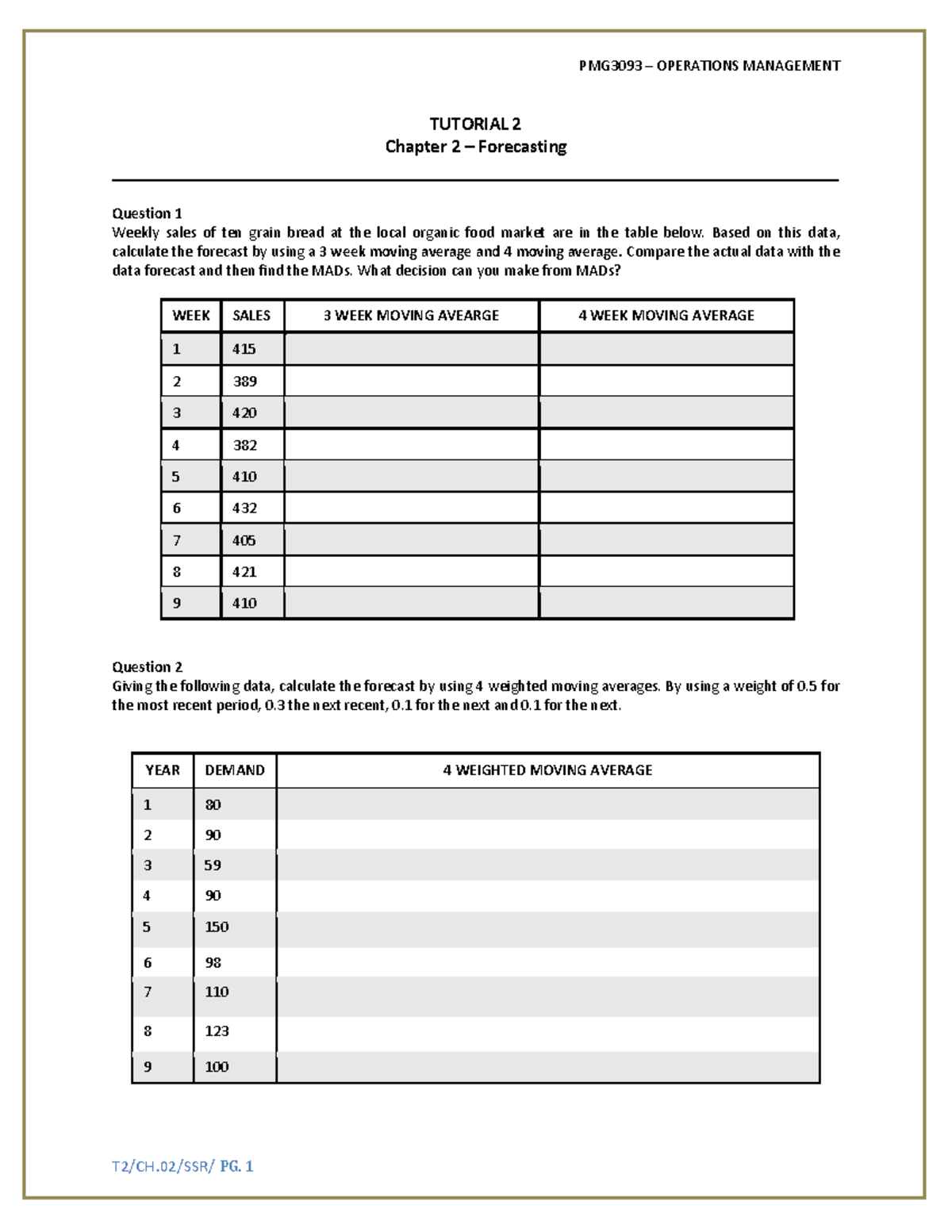 Operation Management Tutorial 2023 - PMG3093 – OPERATIONS MANAGEMENT T2 ...