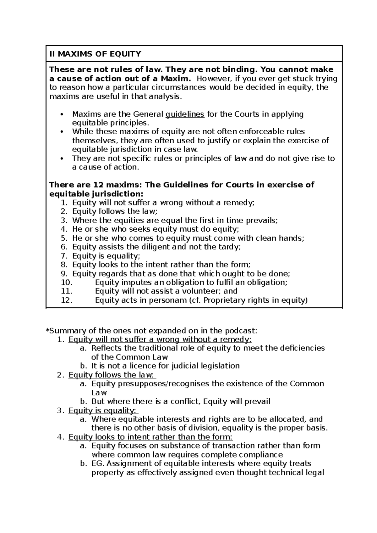 II Maxims OF Equity - II MAXIMS OF EQUITY These are not rules of law ...