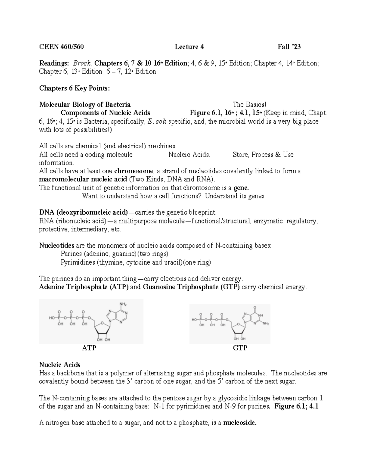 CEEN 560 Lecture 4 - class notes - CEEN 460/ 560 Lecture 4 Fall ’ 23 ...