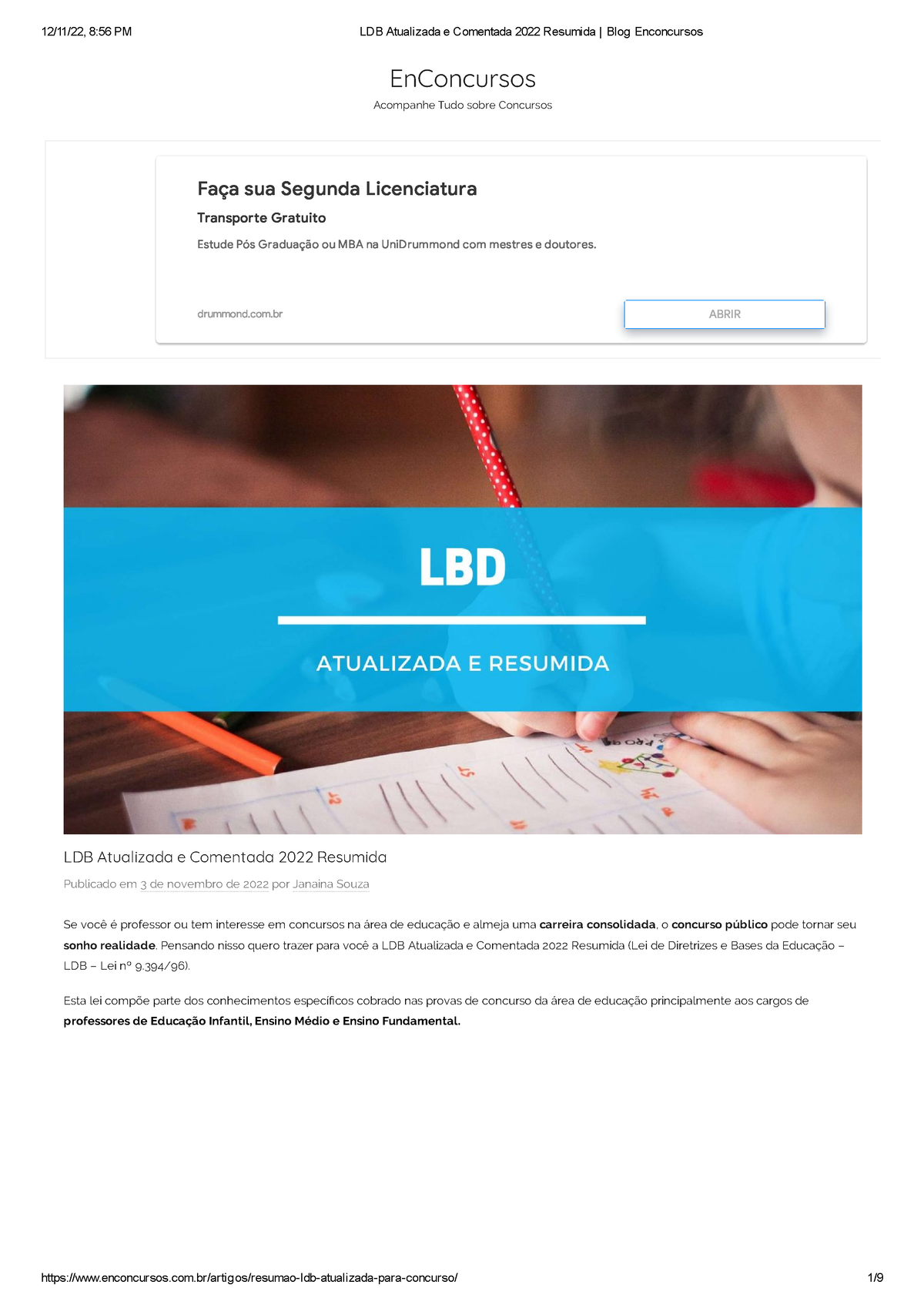 LDB Atualizada E Comentada 2022 Resumida Blog Enconcursos EnConcursos Acompanhe Tudo Sobre