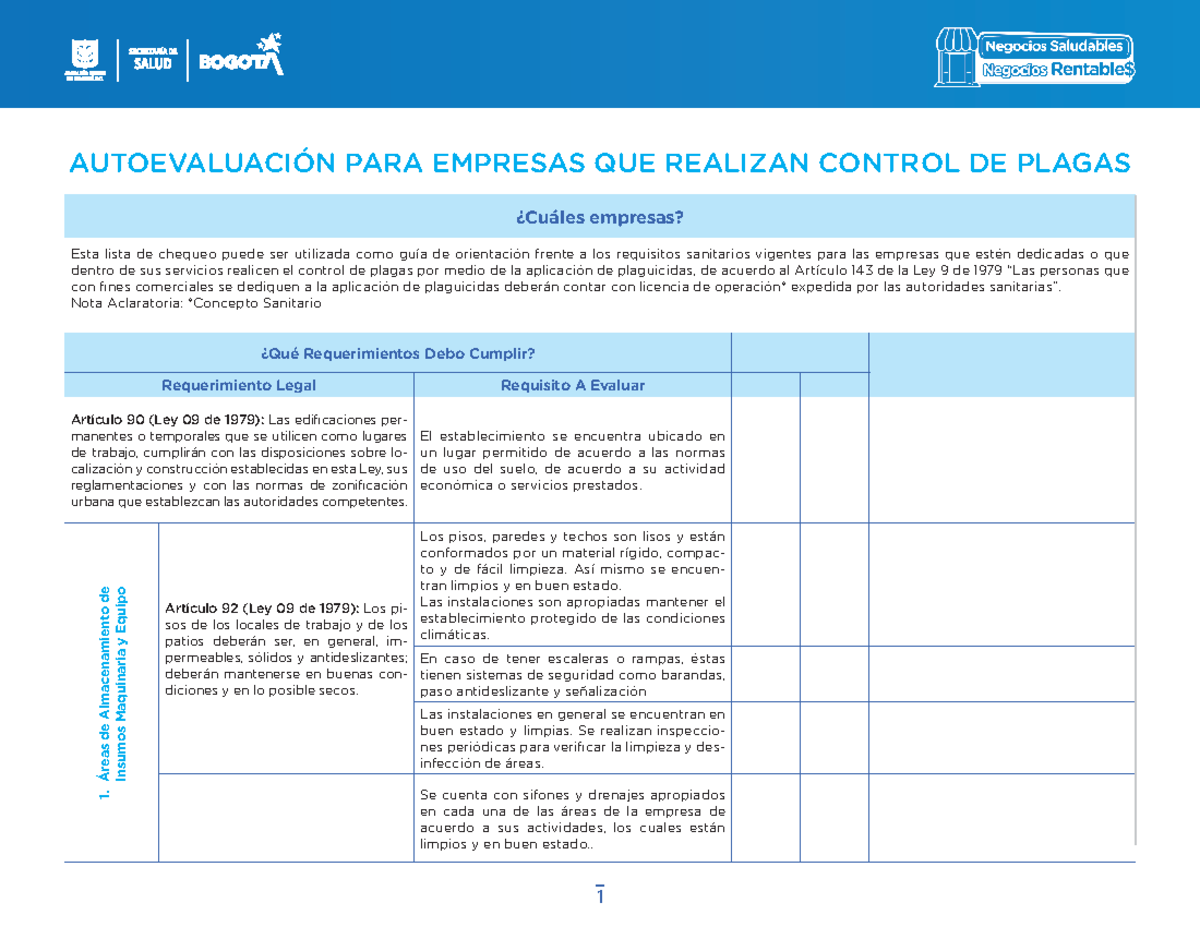 Autoevaluaci¢n Para Empresas Que Realizan Control De Plagas ...