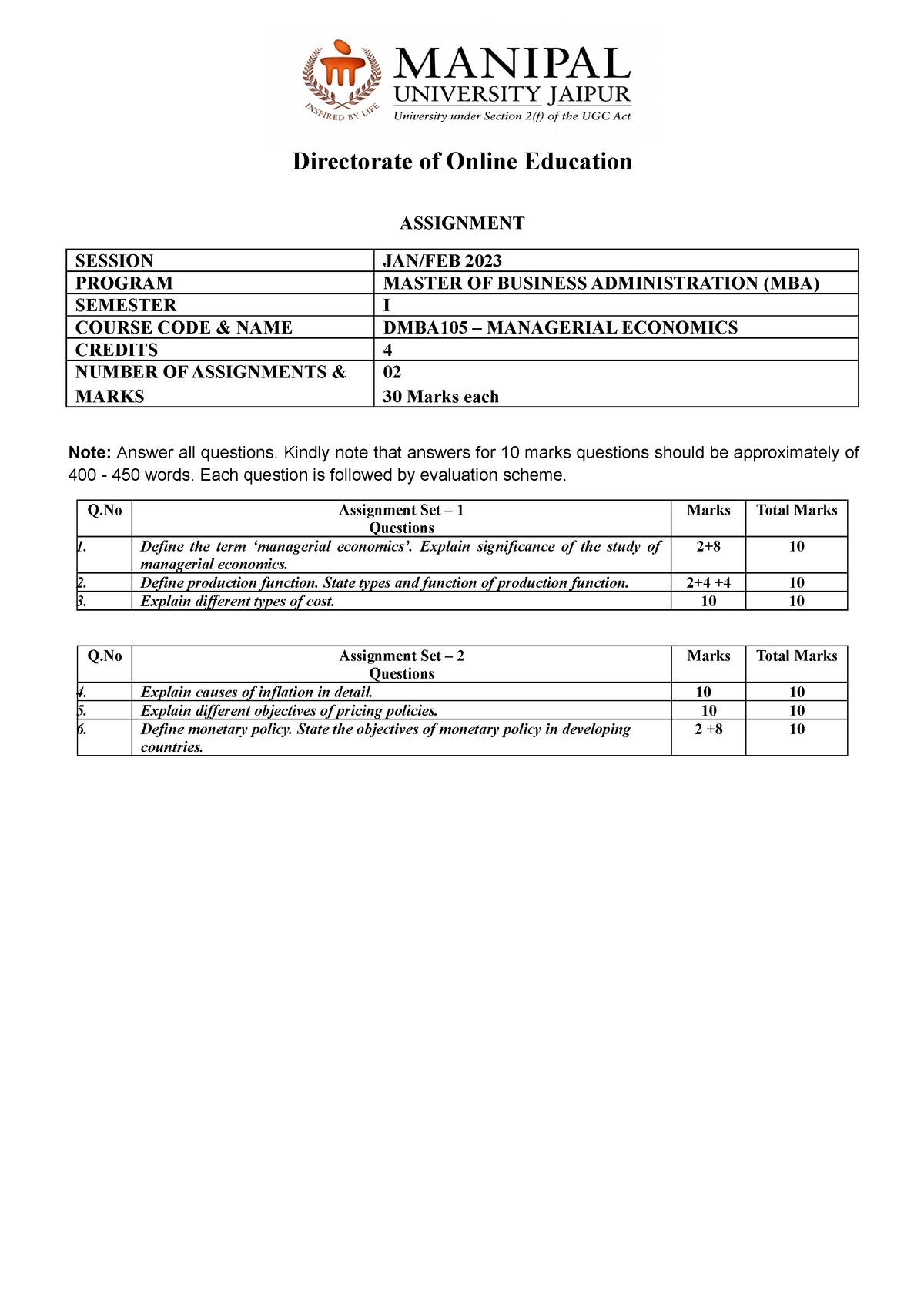 mba 205 assignment answers