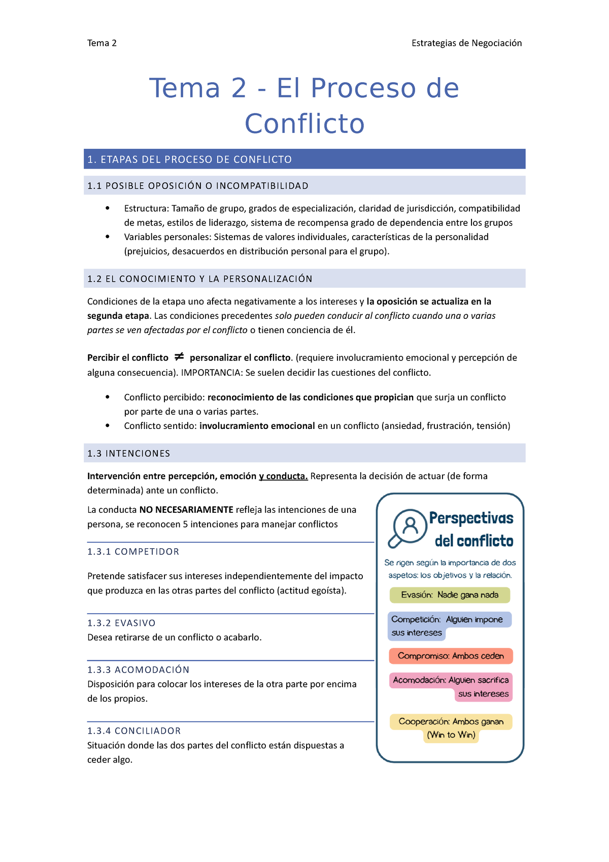 Tema 2 - El Proceso De Conflicto - Tema 2 Estrategias De Negociación ...