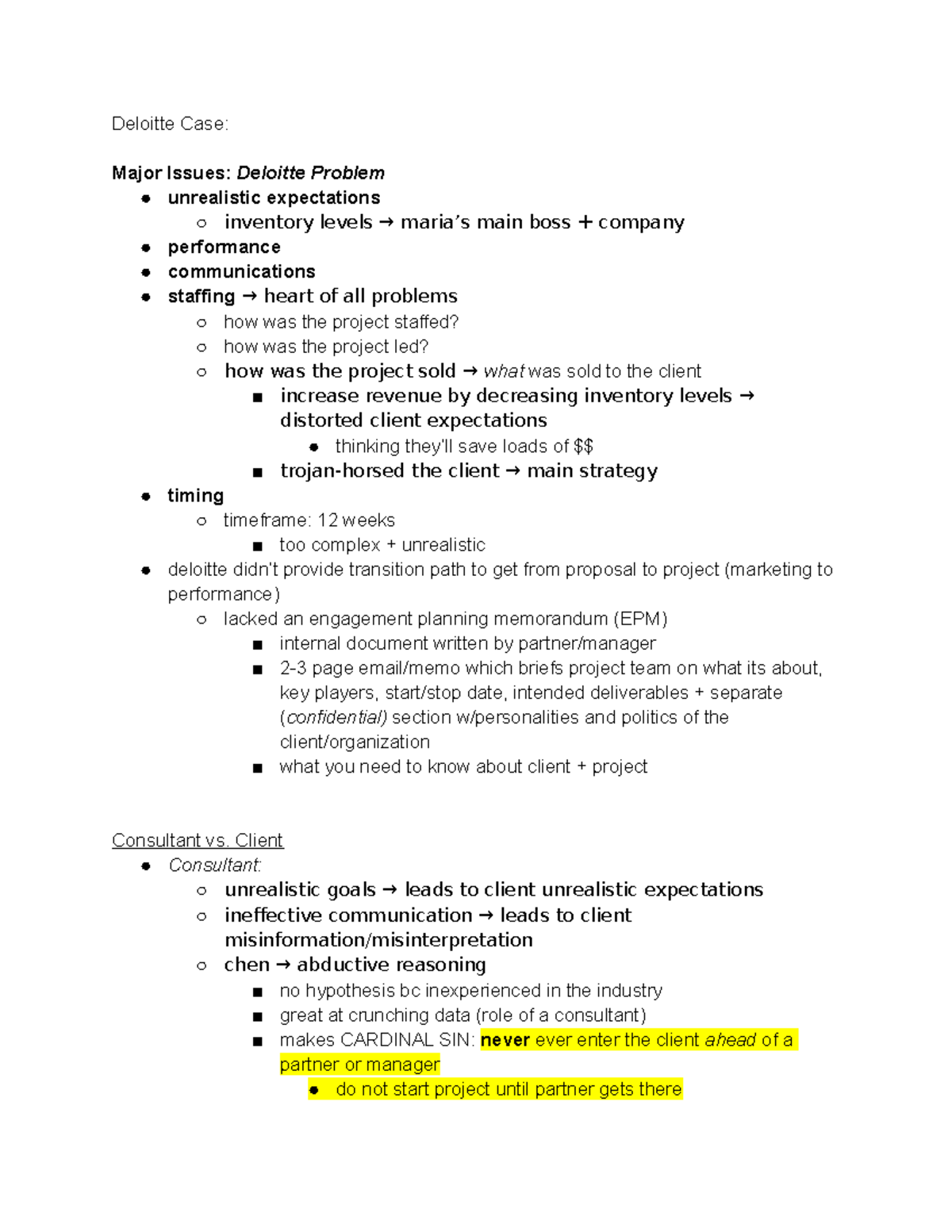 Lecture 14 Notes - Deloitte Case: Major Issues: Deloitte Problem ...