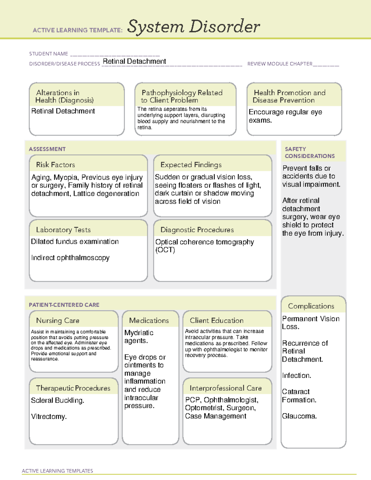 System Disorder - Retinal Detachment - ACTIVE LEARNING TEMPLATES System ...